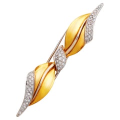Dimos 18k Gold Twist Leaves Brooch with Diamonds
