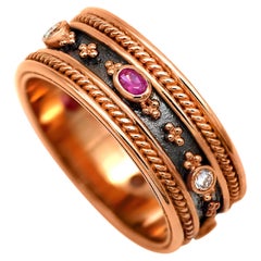 Dimos 18k Rose Gold Byzantine Inspired Band Ring with Rubies & Diamonds