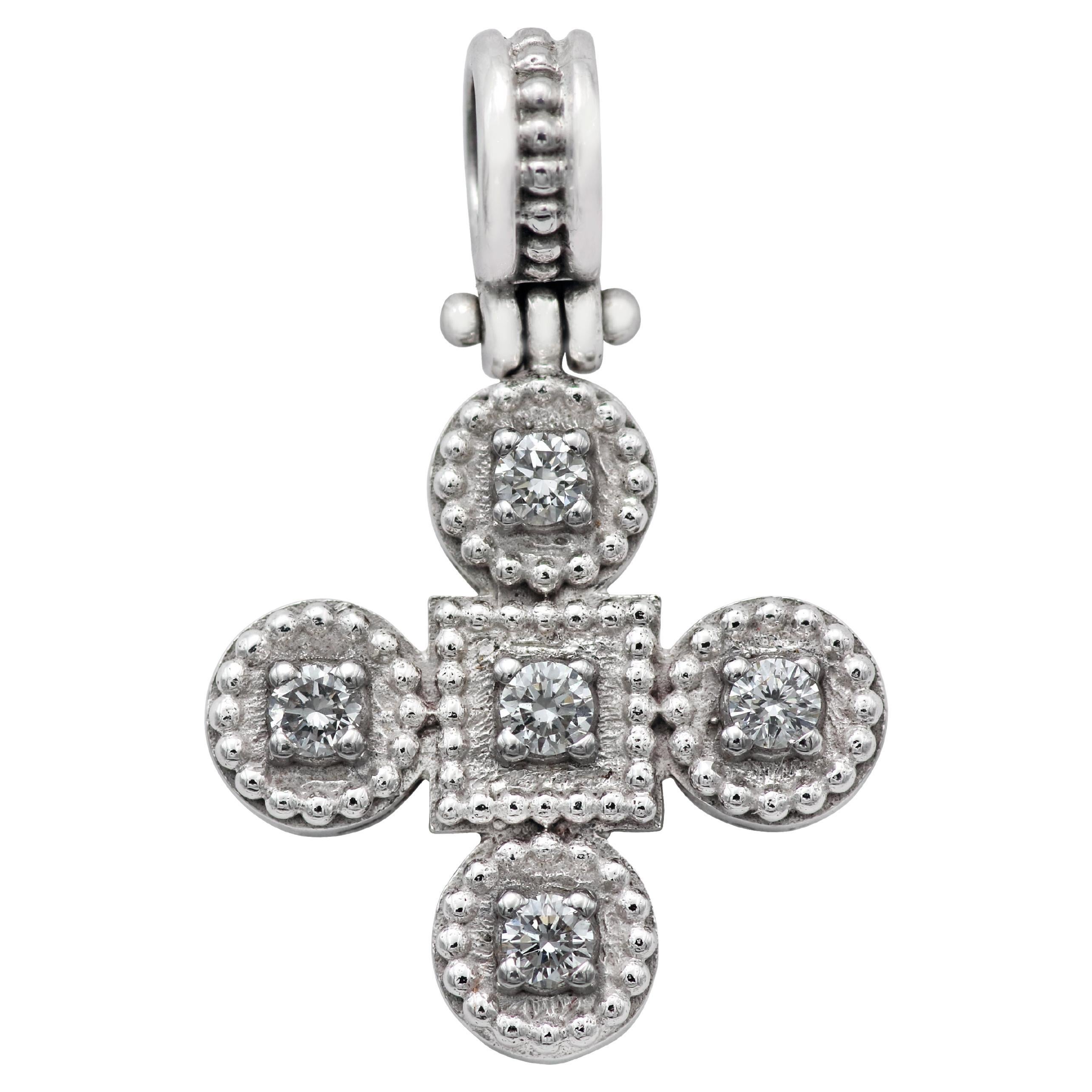 Dimos 18k White Gold Cross Pendant with Diamonds For Sale