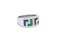 Dimos 18k White Gold Greek Key Cocktail Band Ring