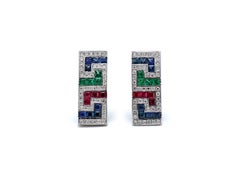 Dimos 18k White Gold Greek Key Cocktail Earrings