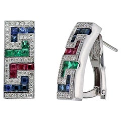 Dimos 18k White Gold Greek Key Cocktail Earrings