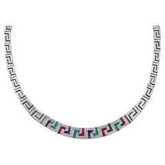 Antique Dimos 18k White Gold Greek Key Cocktail Necklace