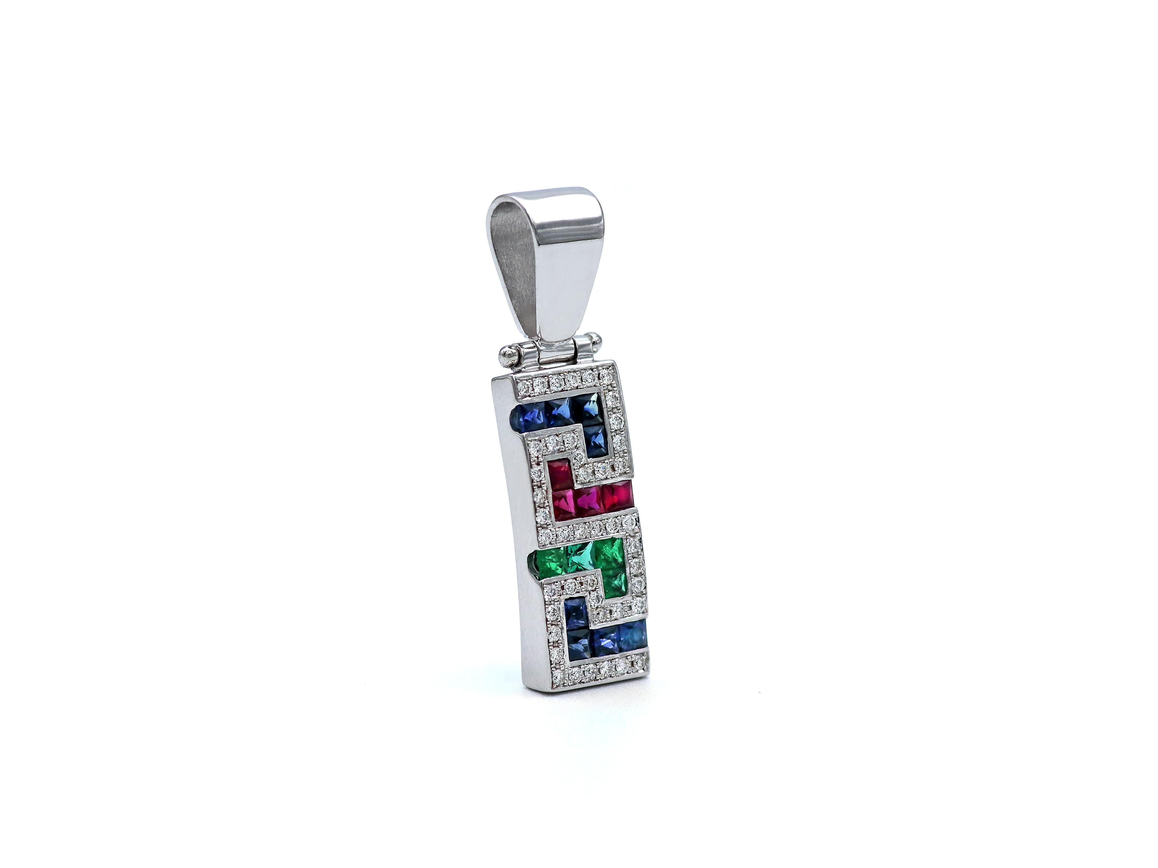 Happy Greek key collection. This pendant in 18 karats white gold it’s one of the most recognizable designs worldwide. Recognizable for its Greek origin but also known as the symbol of the long life. The technical name of it is Meander. Known as the