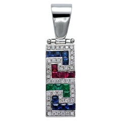 Antique Dimos 18k White Gold Greek Key Cocktail Pendant