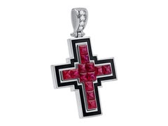 Dimos 18k White Gold Rubies Cross