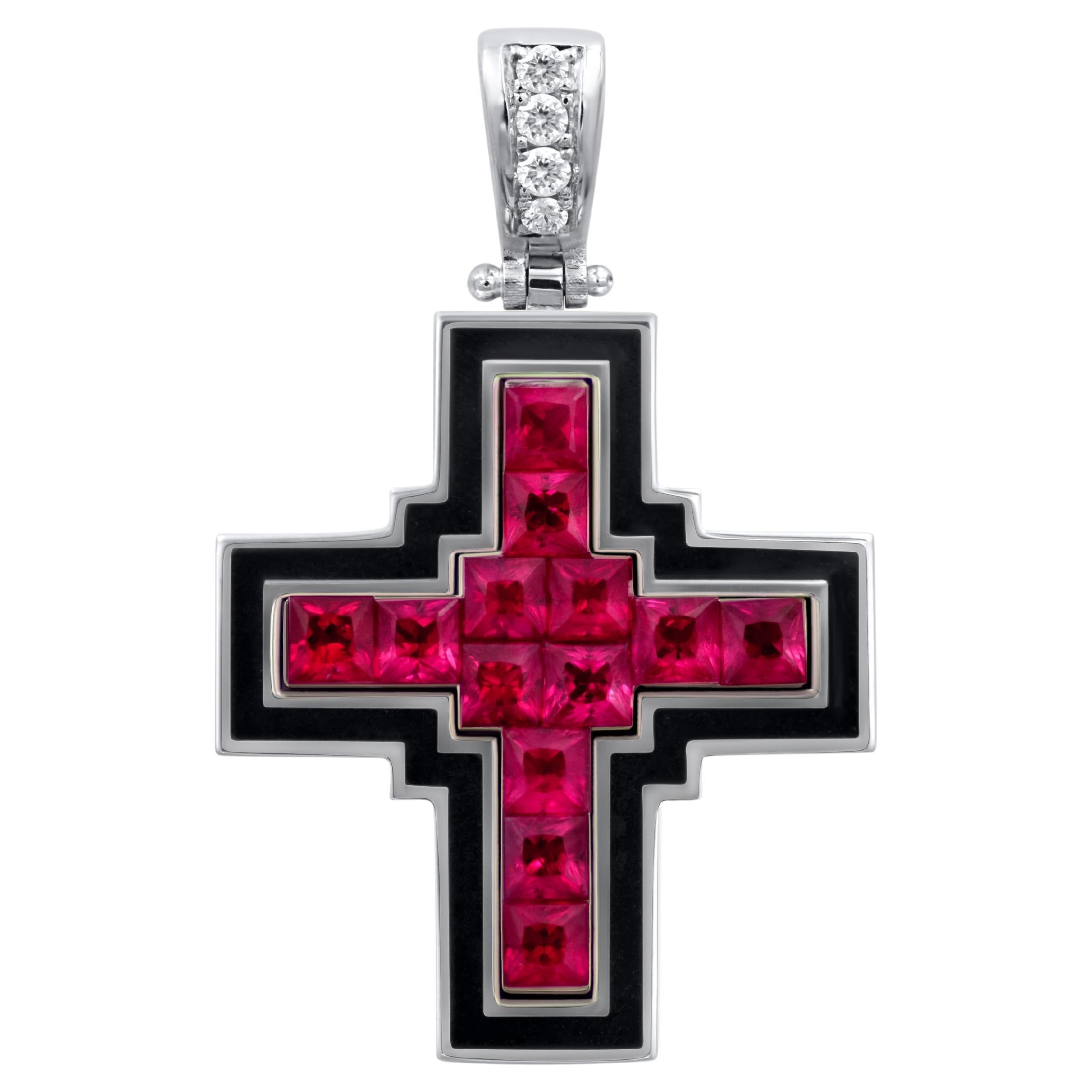 Dimos 18k White Gold Rubies Cross For Sale
