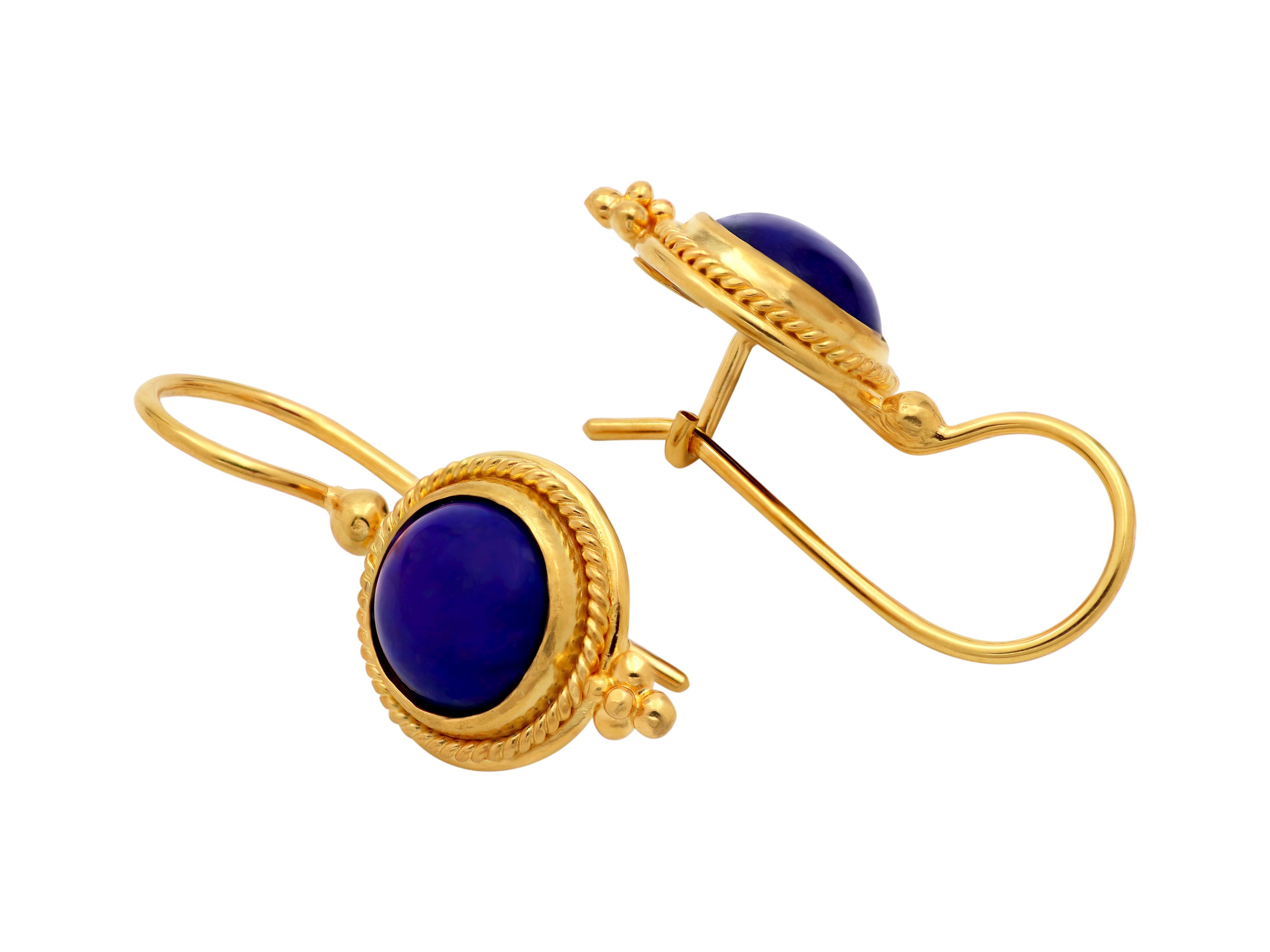 Round Cut Dimos 18k Yellow Gold Earrings with Lapis Lazuli For Sale