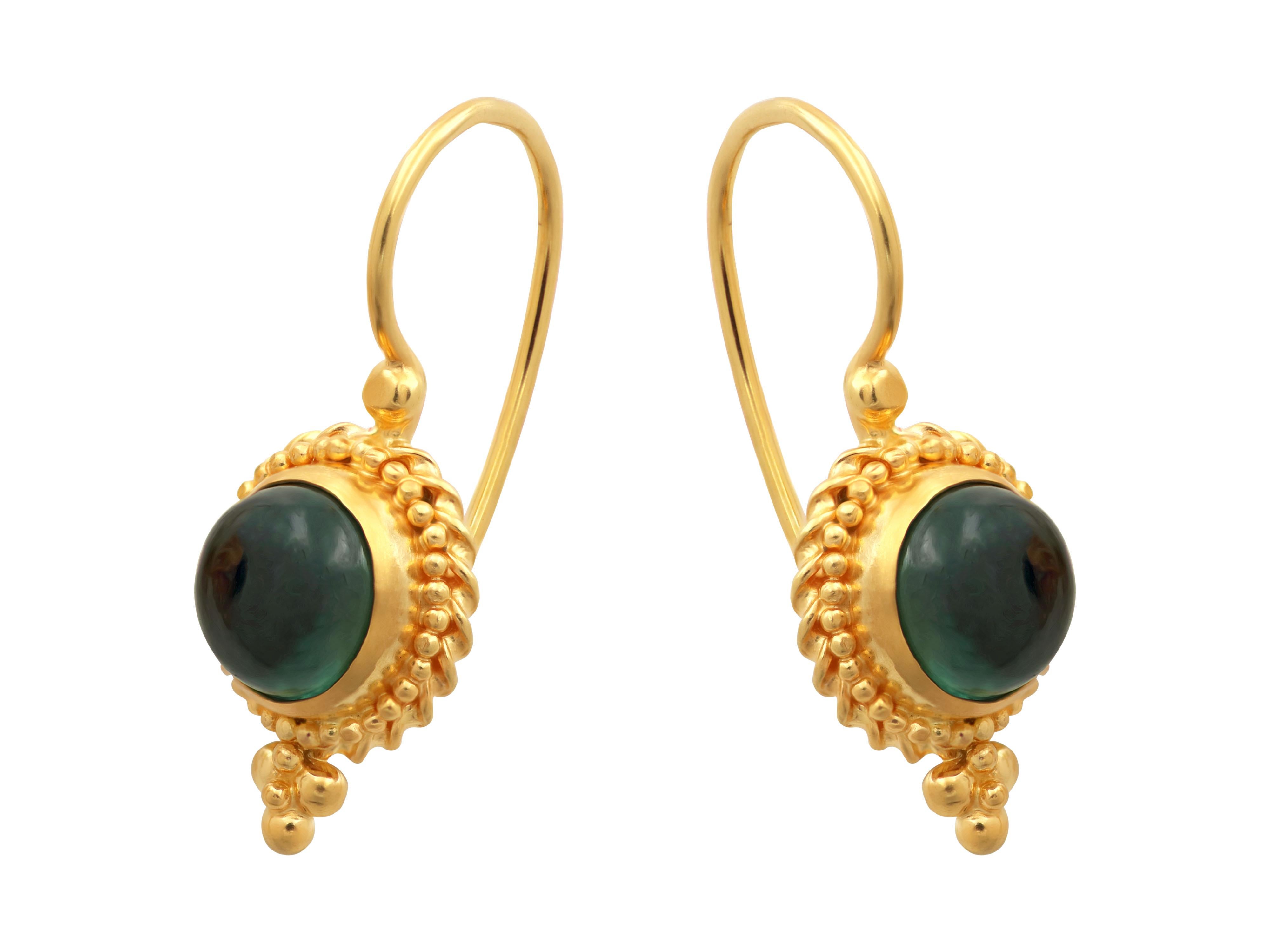 Classical Greek Dimos 18k Yellow Gold Earrings with Tourmaline For Sale