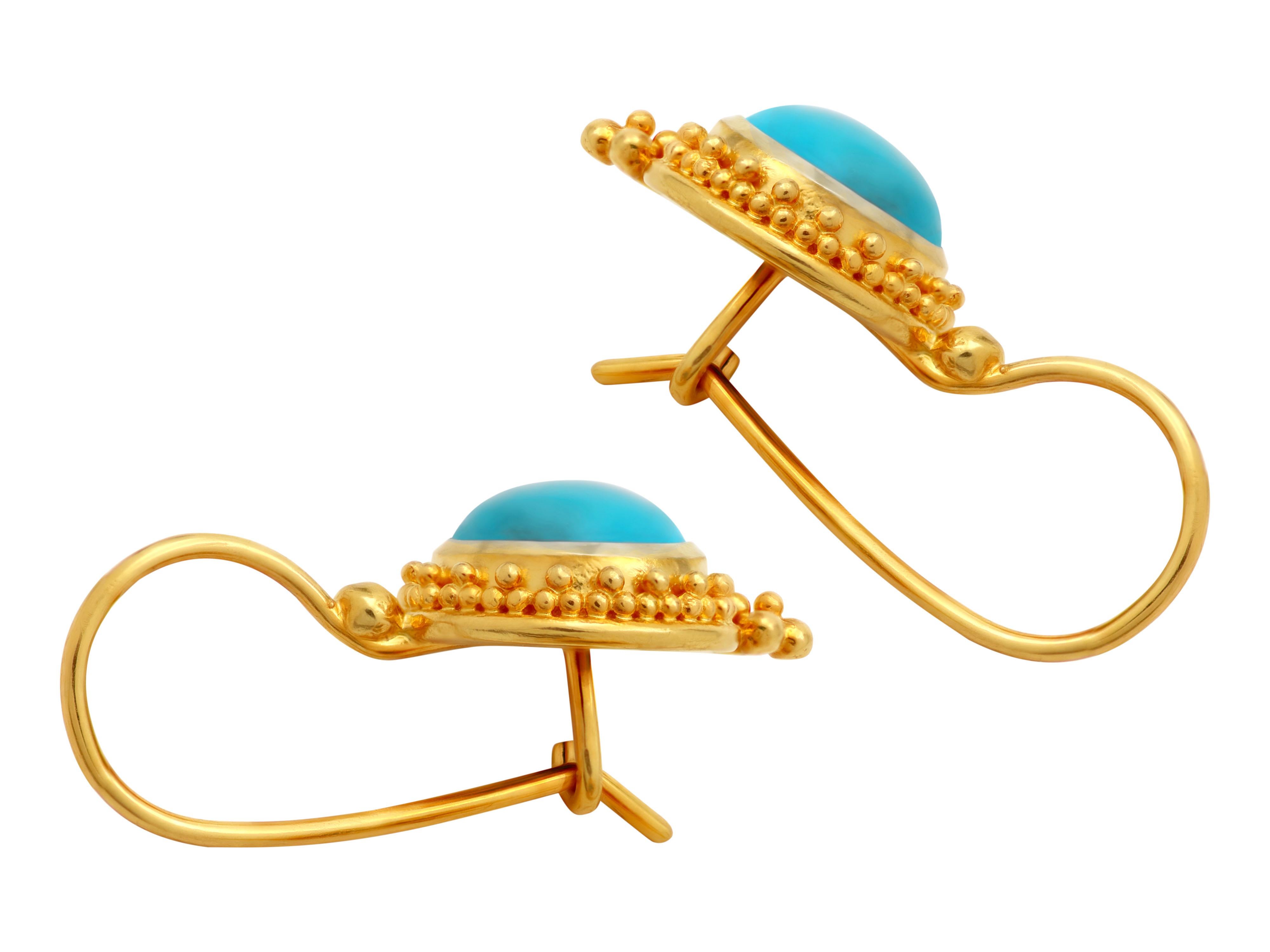 Dimos Boucles d'oreilles en or jaune 18 carats avec turquoise Neuf - En vente à Athens, GR