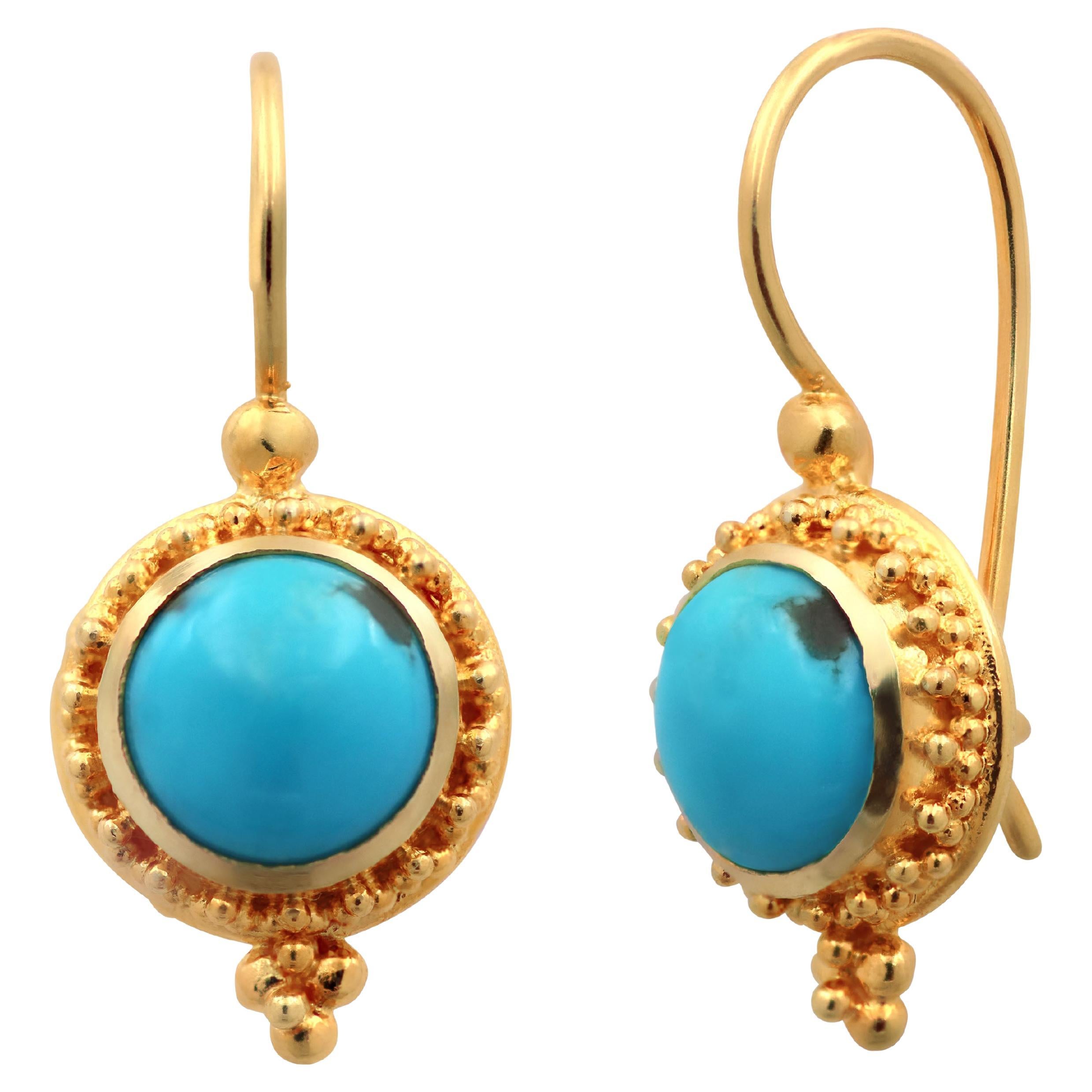 Dimos 18k Yellow Gold Earrings with Turquoise Stone For Sale