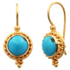 Vintage Dimos 18k Yellow Gold Earrings with Turquoise Stone