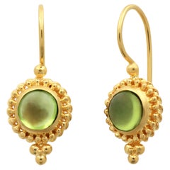 Vintage Dimos 18k Yellow Gold Filigree Earrings with Peridot