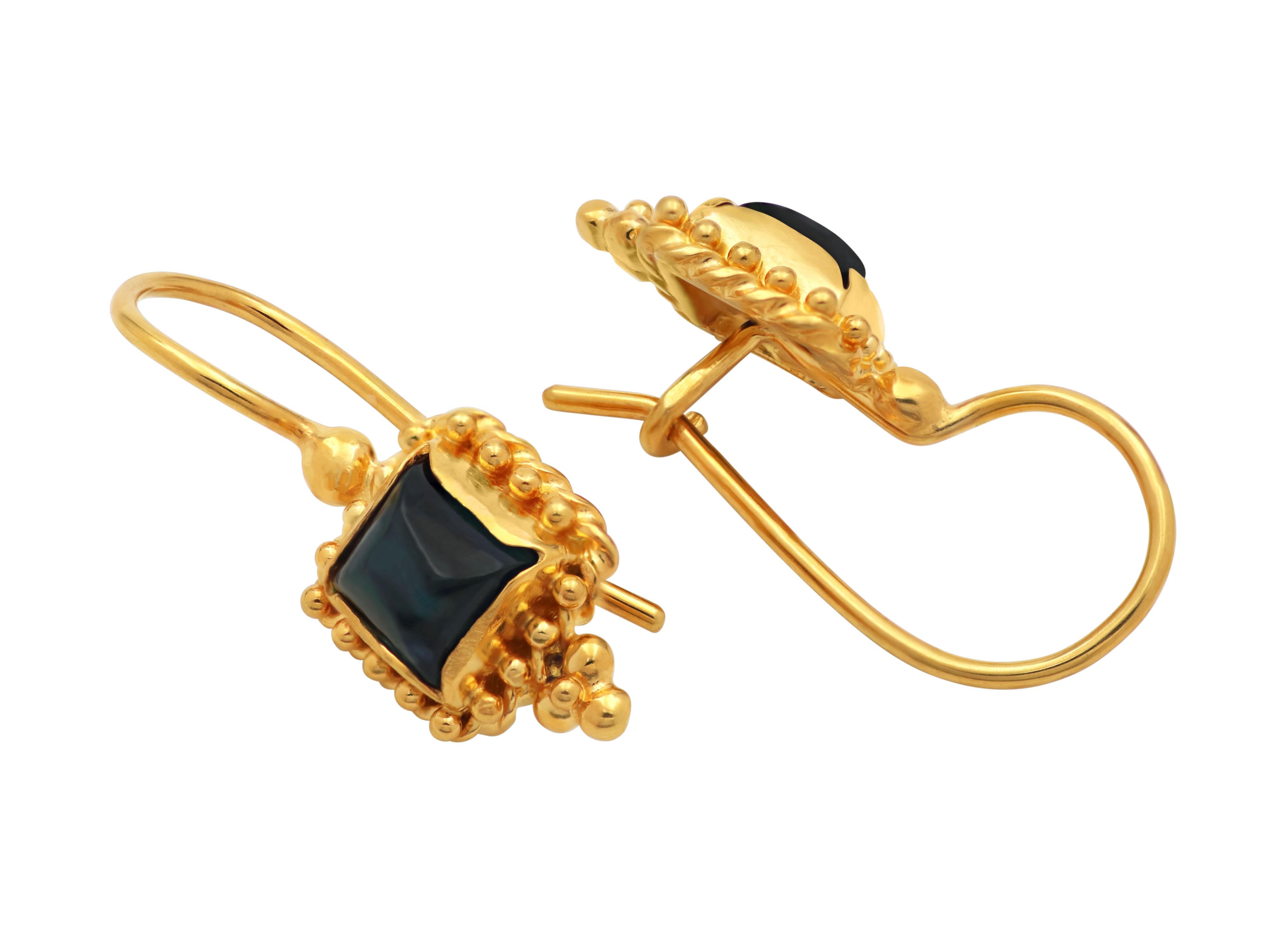Dimos 18k Yellow Gold Filigree Earrings with Tourmaline In New Condition For Sale In Athens, GR
