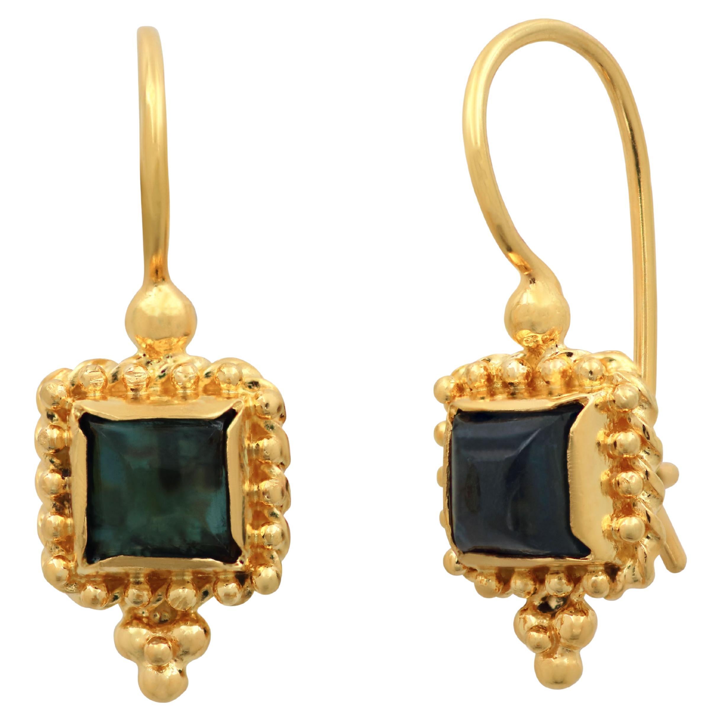 Dimos 18k Yellow Gold Filigree Earrings with Tourmaline For Sale