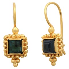 Retro Dimos 18k Yellow Gold Filigree Earrings with Tourmaline