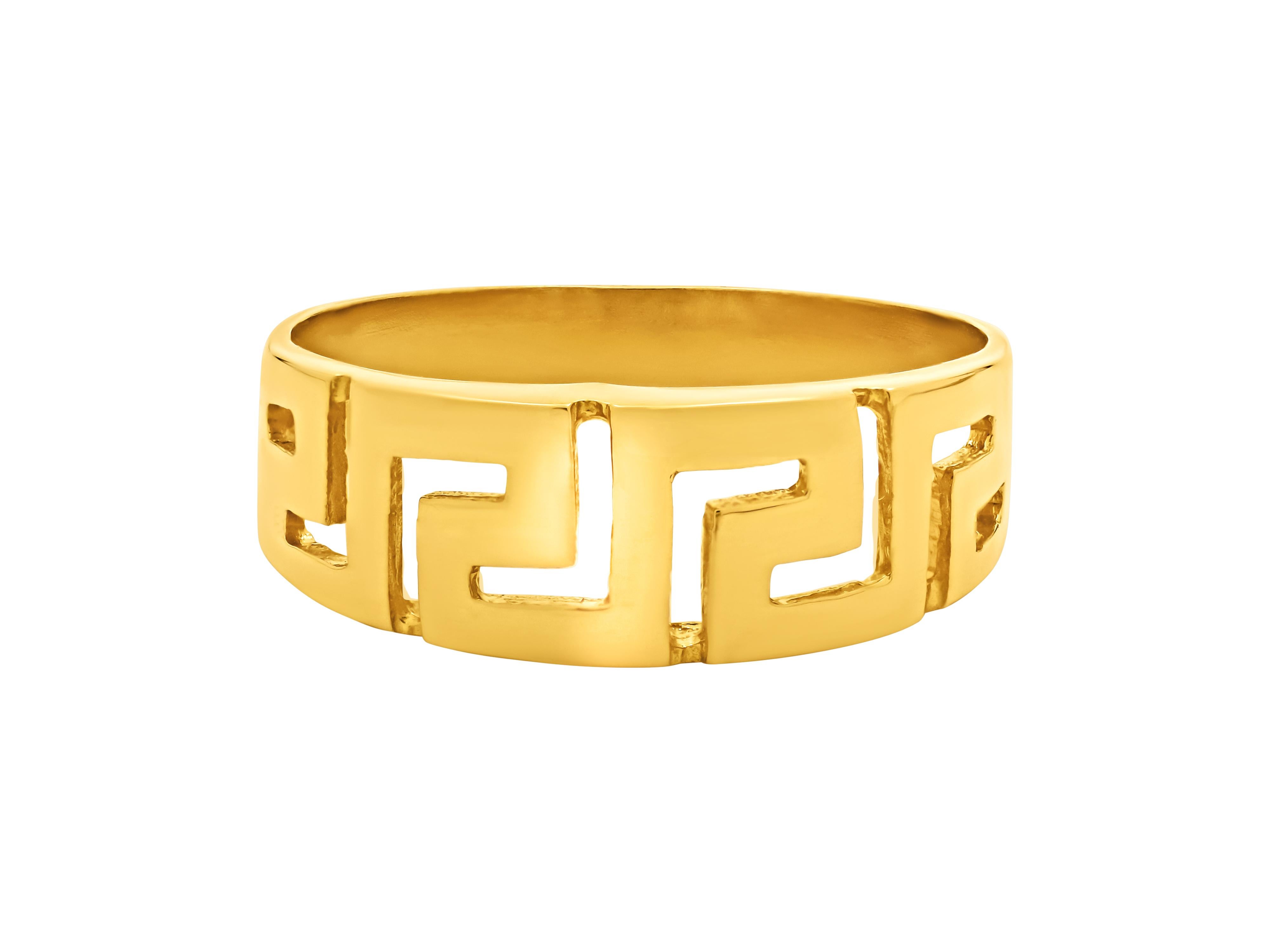 Greek key ring in 18k yellow gold. Unique and not commercial piece with depth and character. Can be made to order in white gold. You will love it.