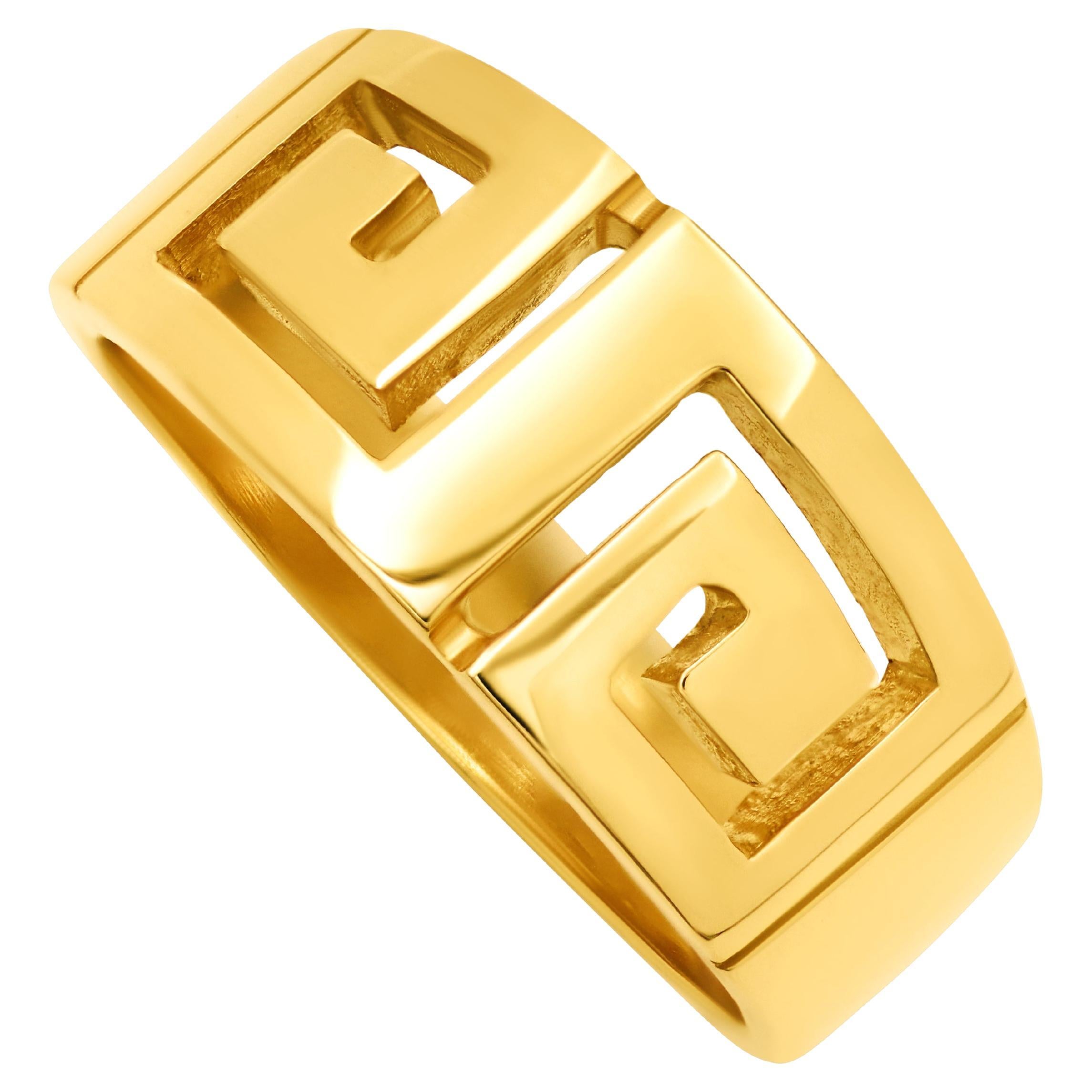 Dimos 18k Yellow Gold Greek key Ring For Sale