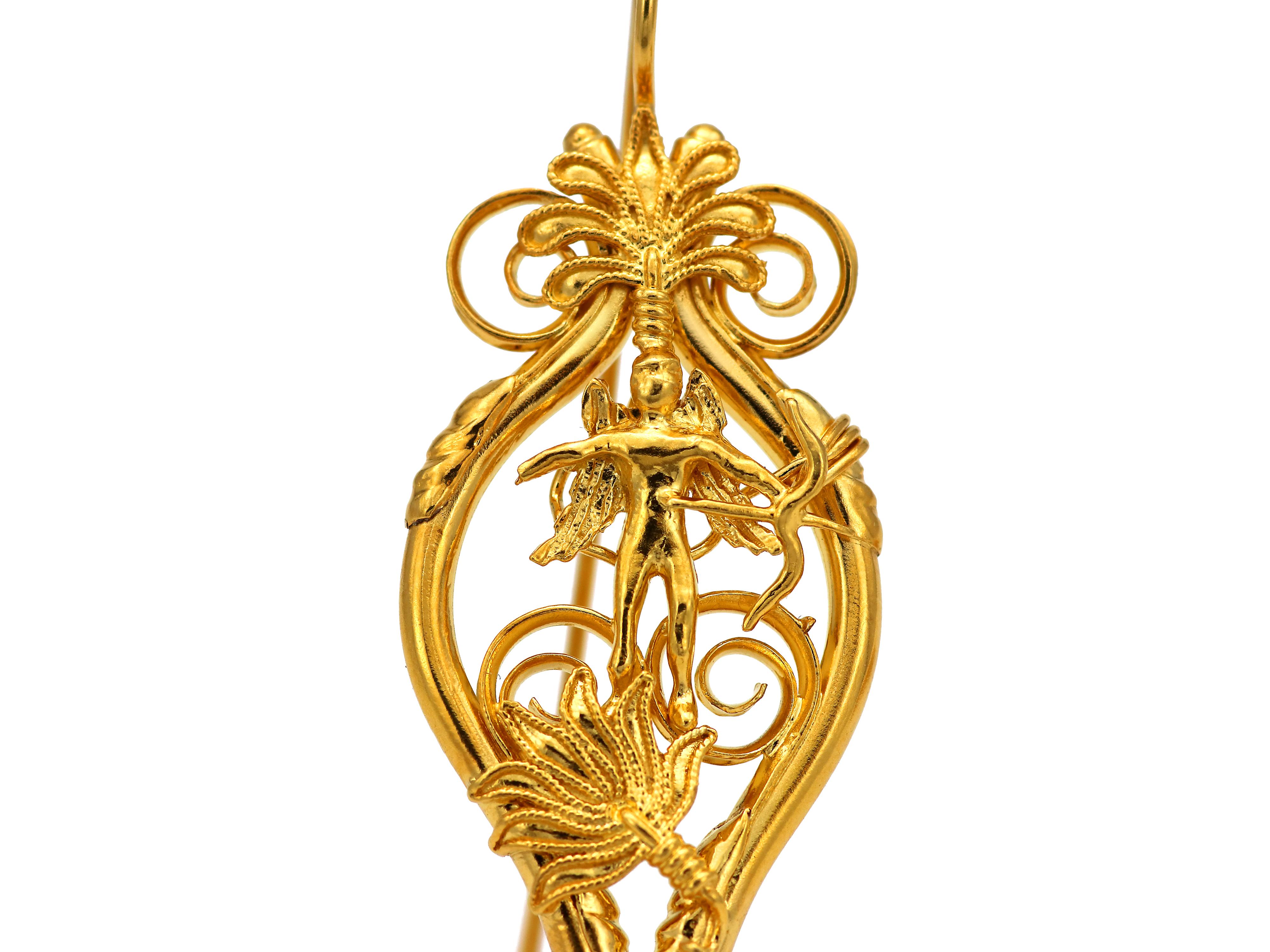 Dimos 22k Gold Antiker griechischer Gott der Liebe „Eros“ Ohrringe (Neugriechisch) im Angebot