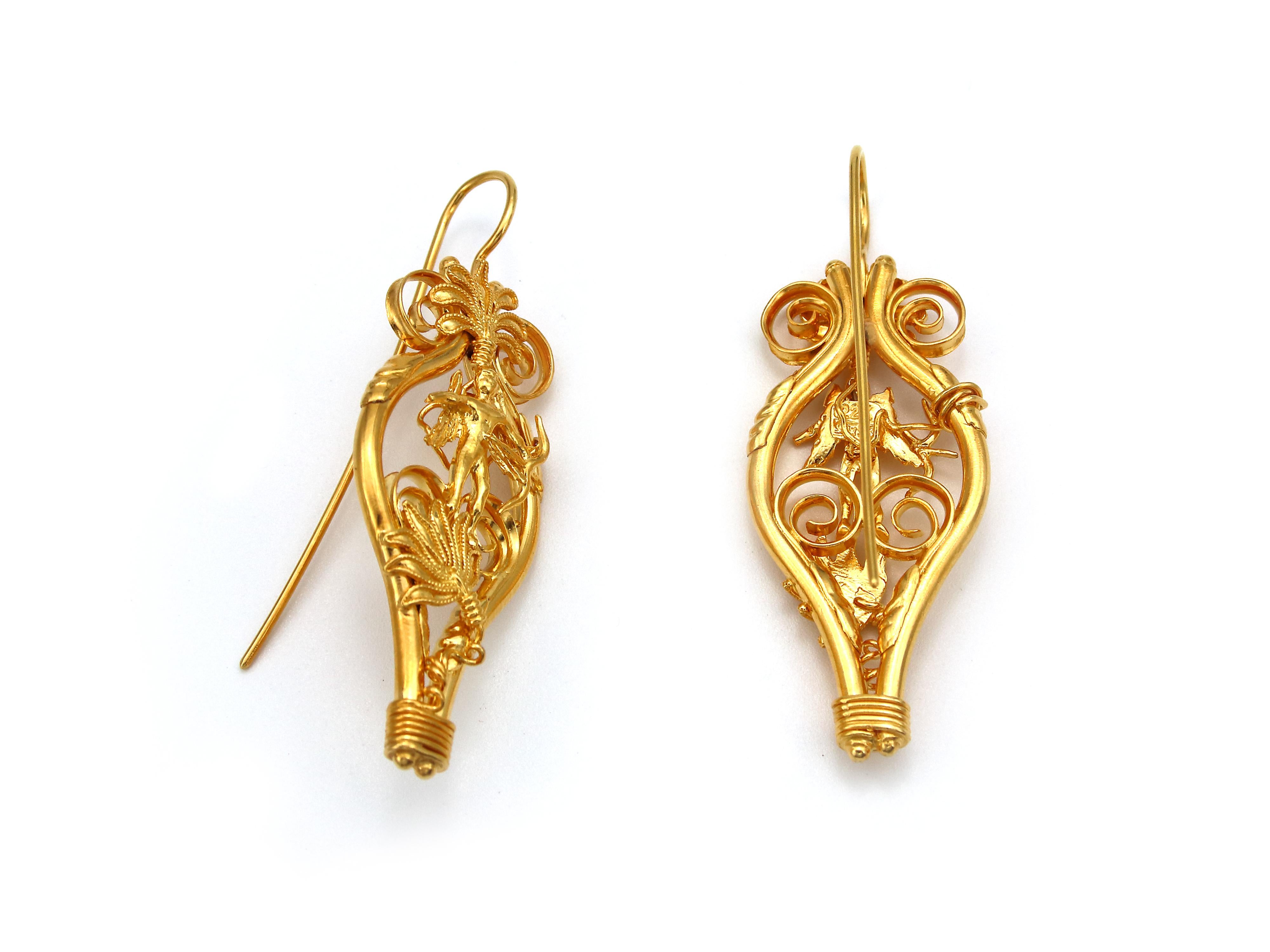 Dimos 22k Gold Antiker griechischer Gott der Liebe „Eros“ Ohrringe Damen im Angebot