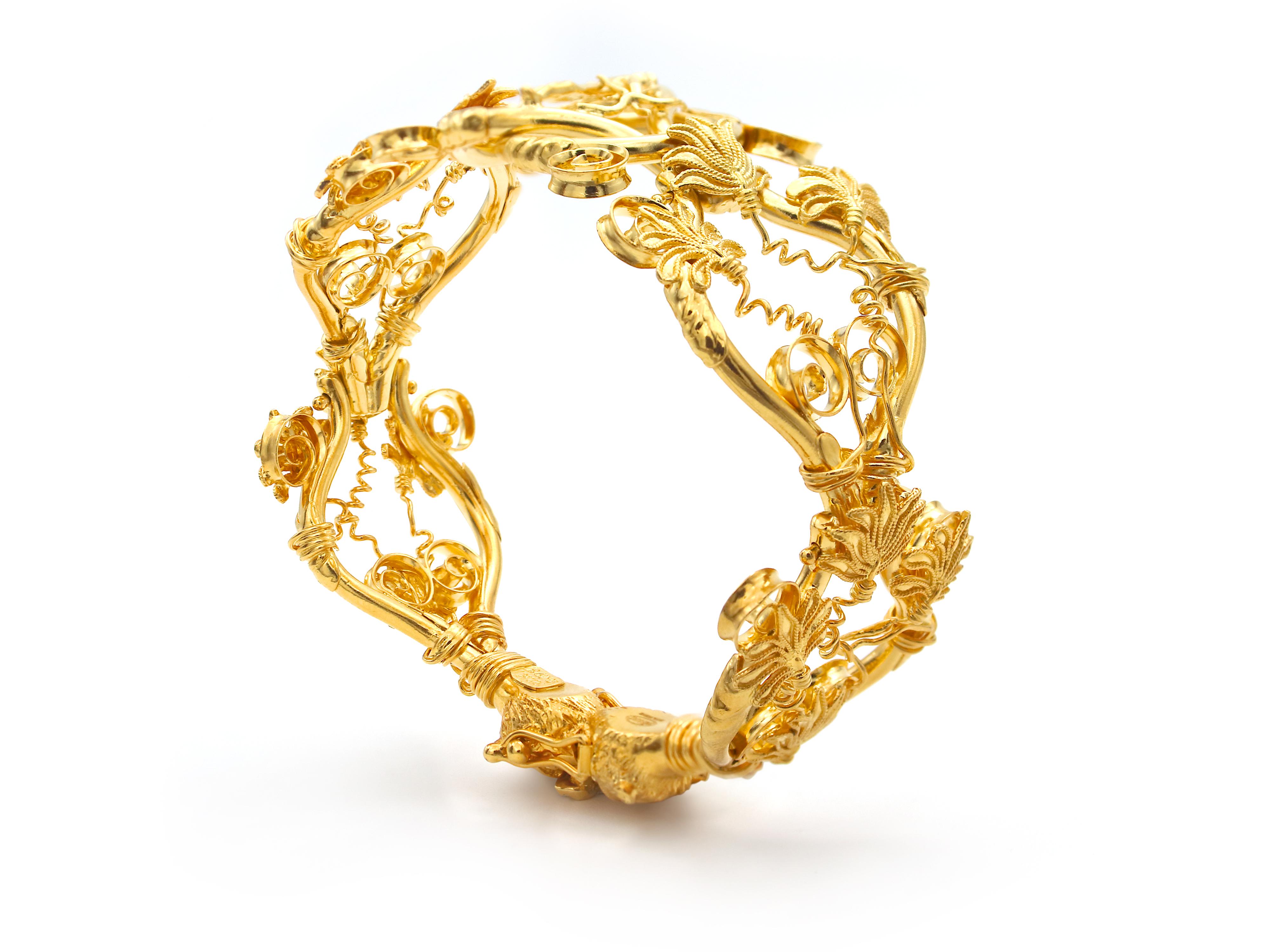 EROS (God of love) bracelet. Majestic bracelet set in 22 karats gold inspired from the original necklace of the mid-4th century BC found in the excavation at Macedonia area where was the Palace of King Philip King of the Macedonians and father of
