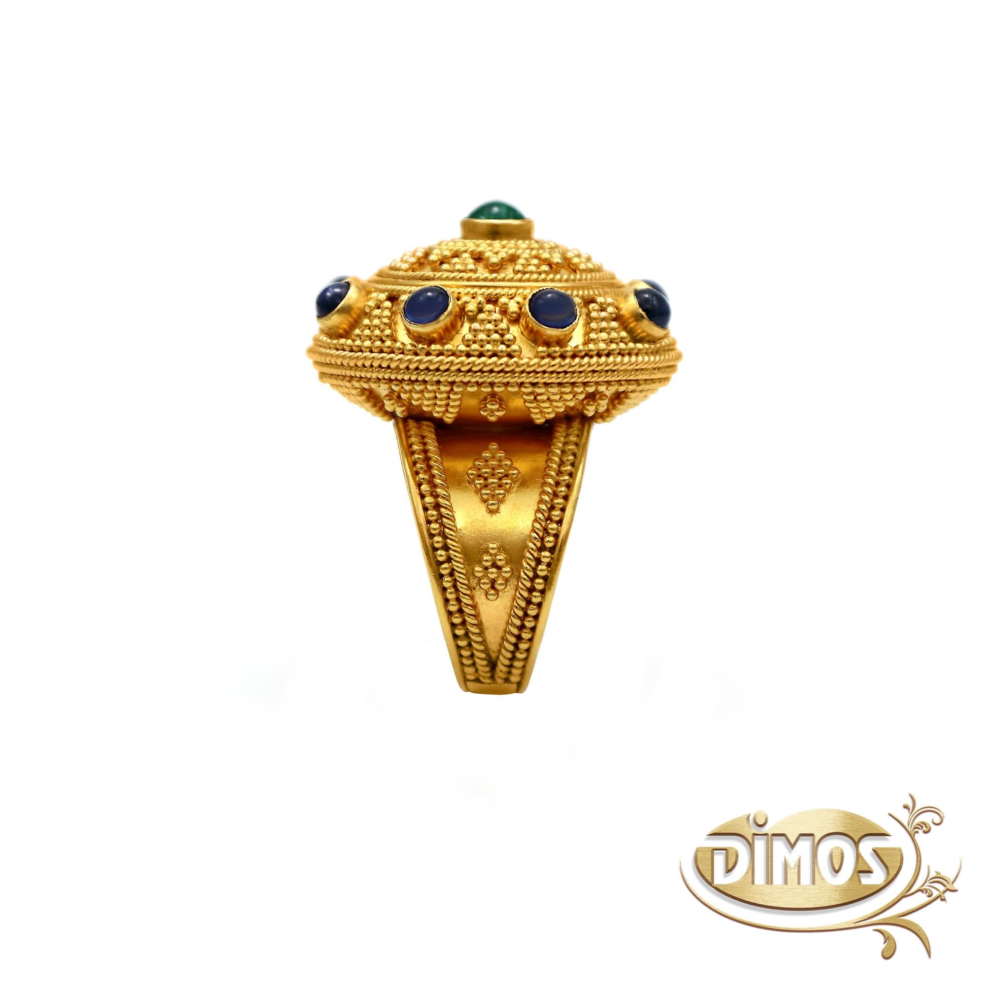Cabochon Dimos 22k Gold Byzantine Dome Cocktail Ring  For Sale