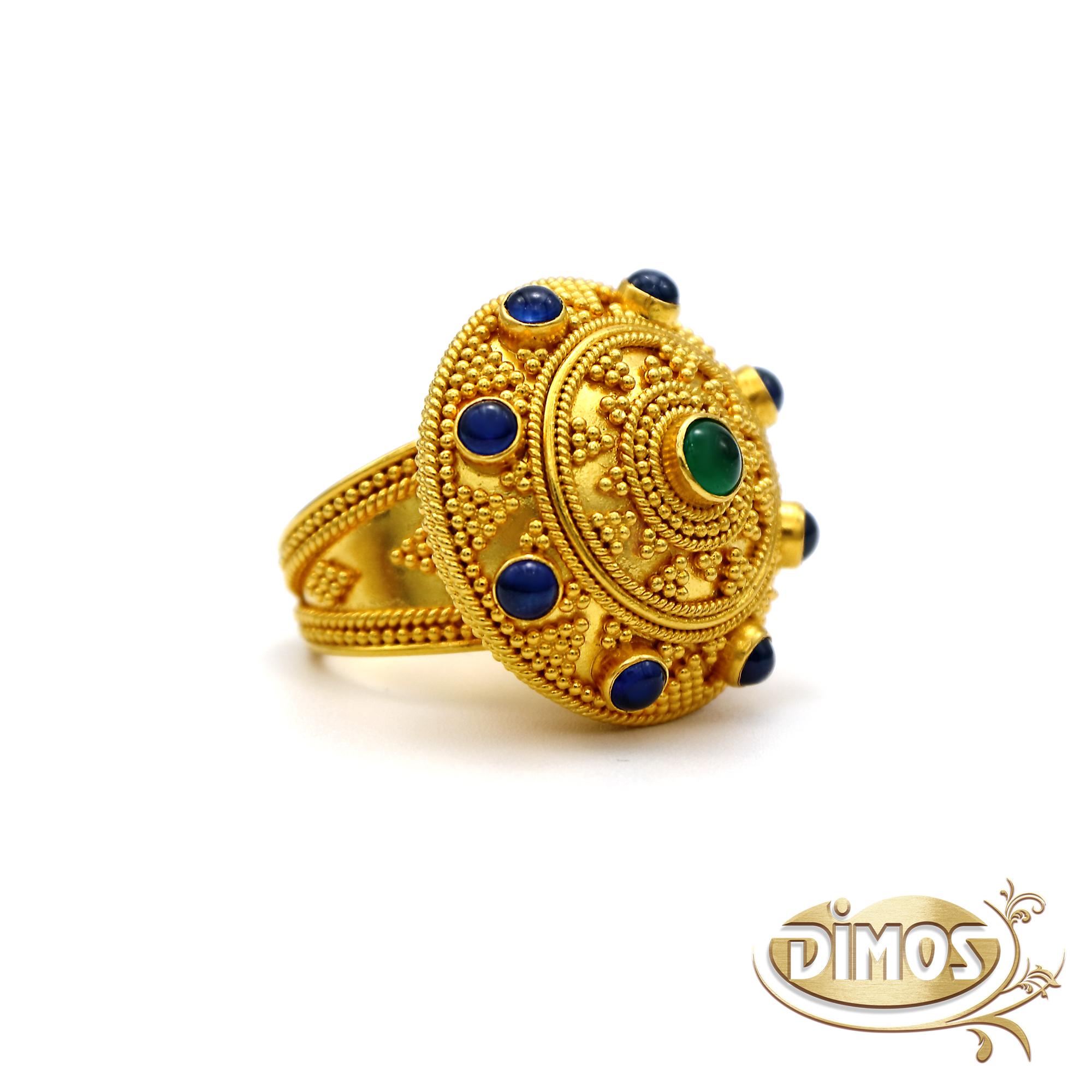 Dimos 22k Gold Byzantinischer Dome Cocktail Ring  im Zustand „Neu“ im Angebot in Athens, GR