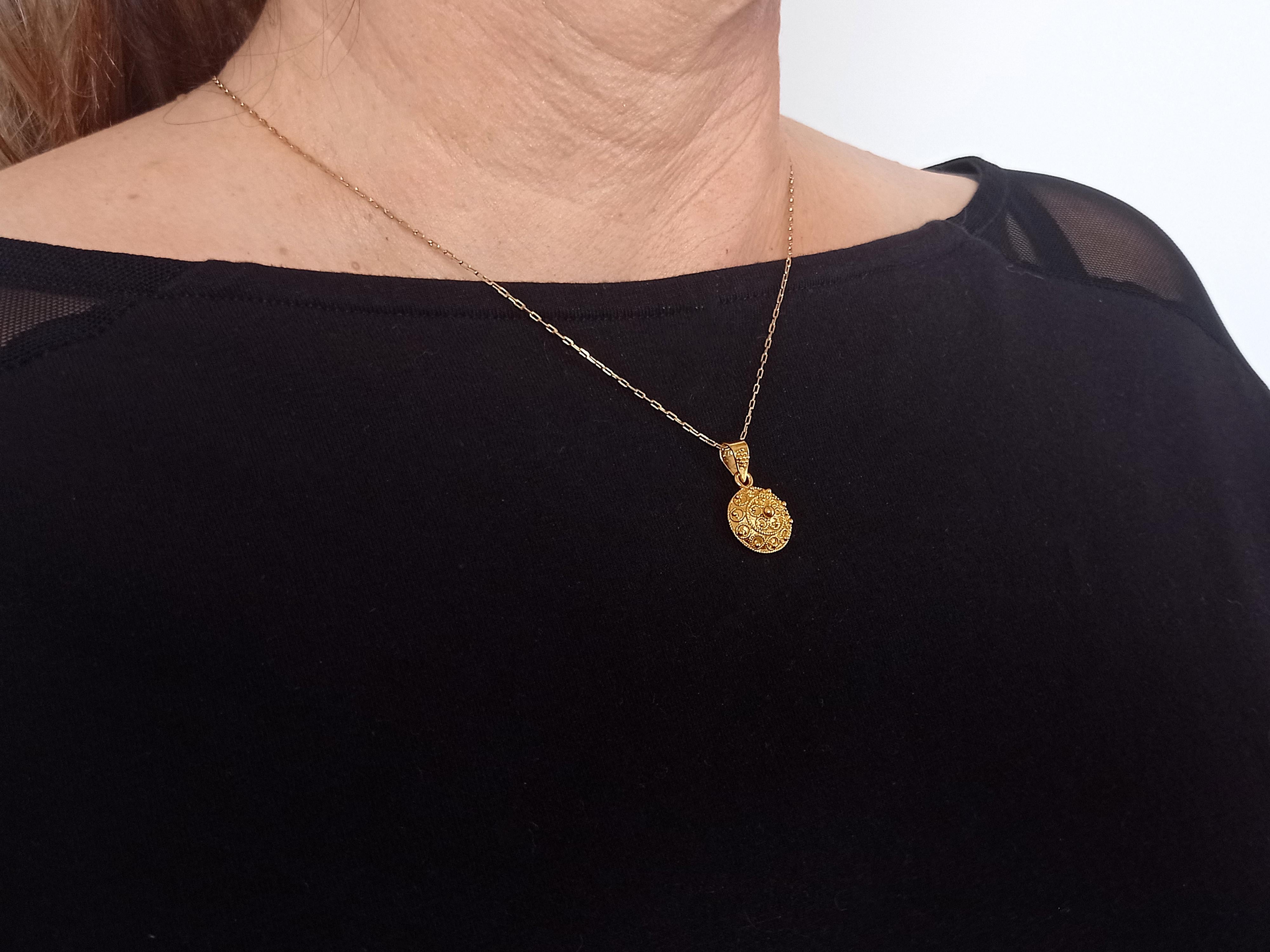 Byzantine Dimos 22K Gold Filigree Bocola Pendant For Sale