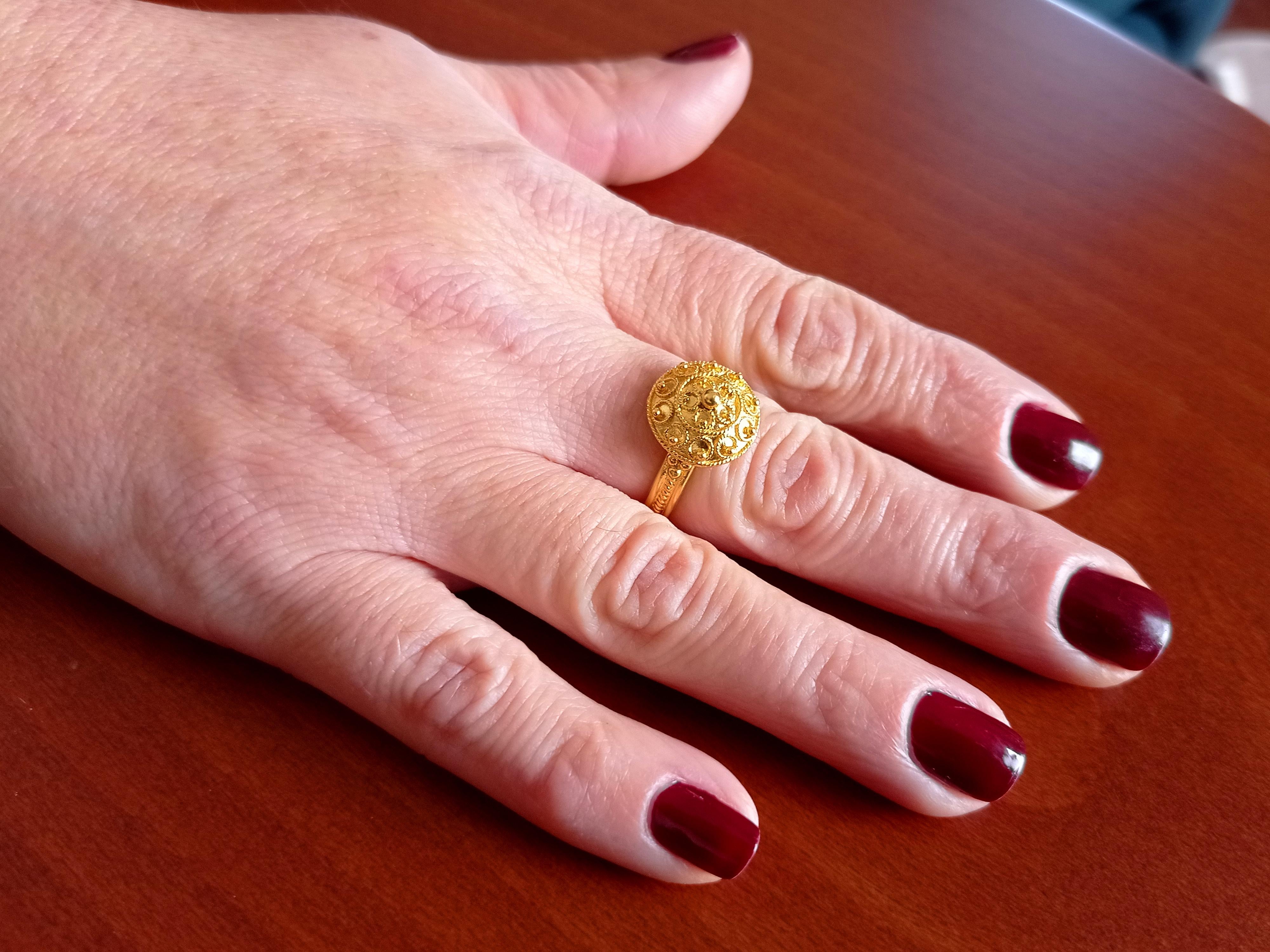 Dimos 22K Gold Filigree Bocola Ring In New Condition For Sale In Athens, GR
