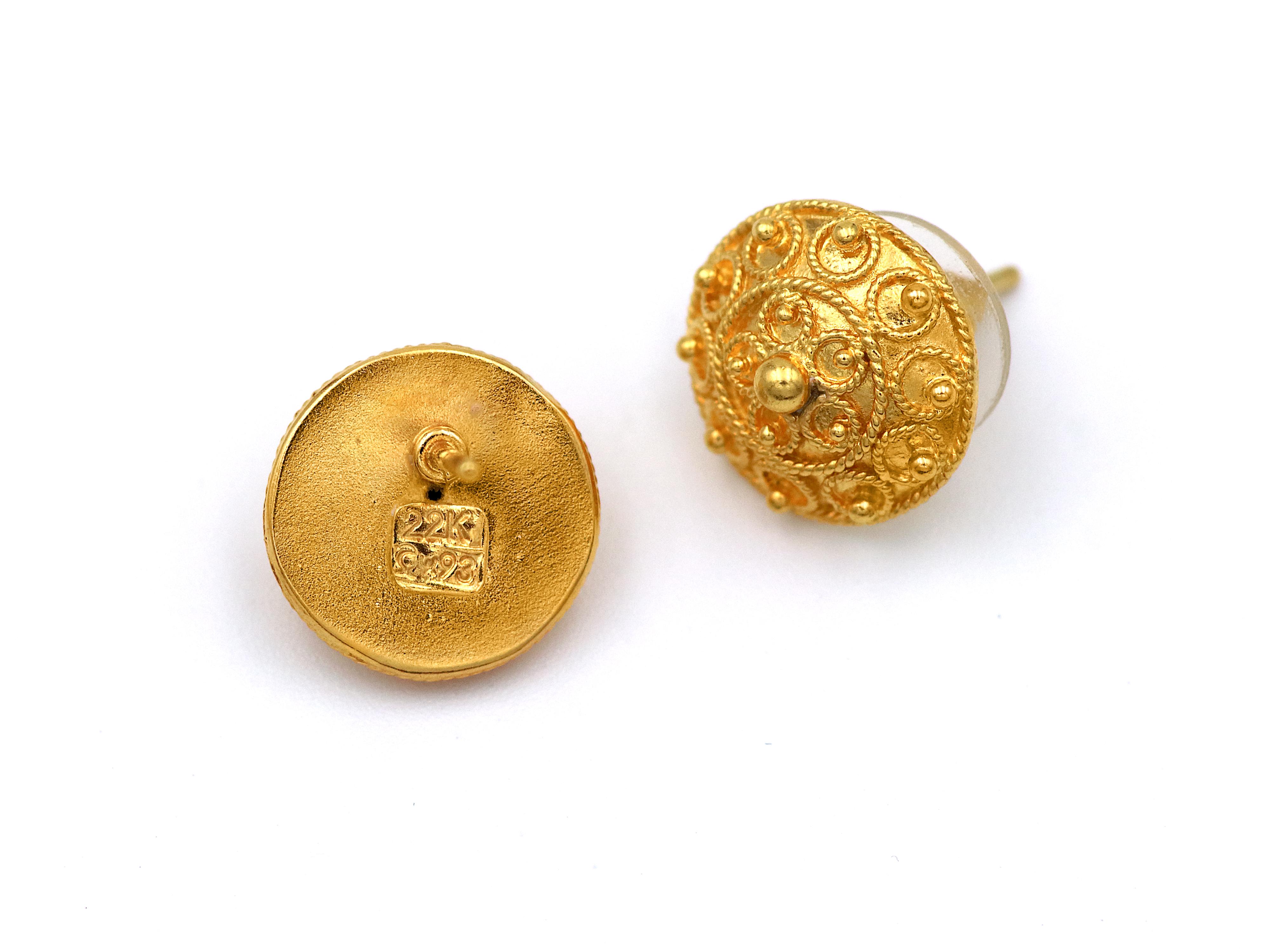Dimos: 22 Karat Gold filigrane Bocola-Ohrstecker im Zustand „Neu“ im Angebot in Athens, GR