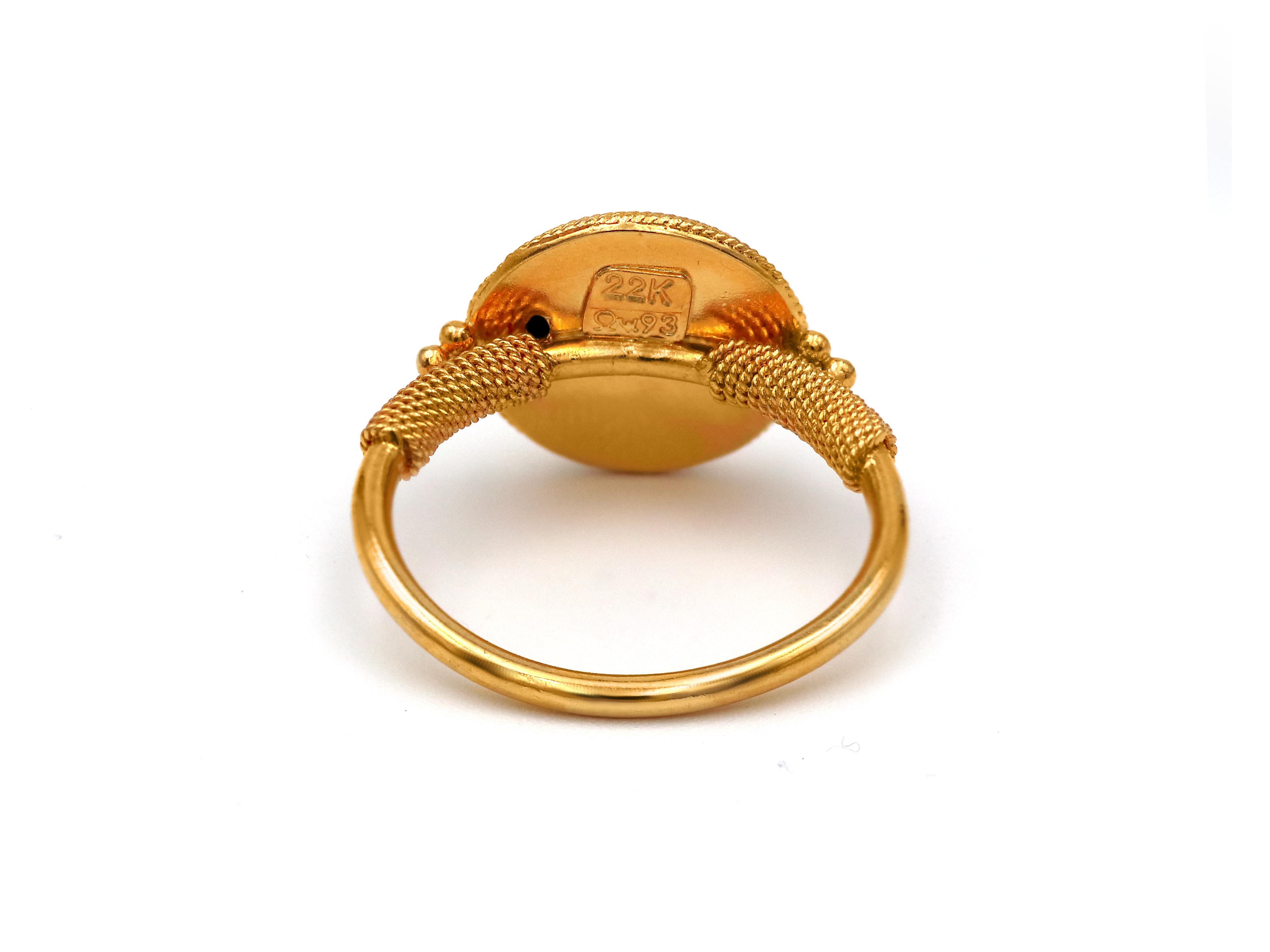 Byzantine Dimos 22K Gold Filigree Sfalaki Ring For Sale