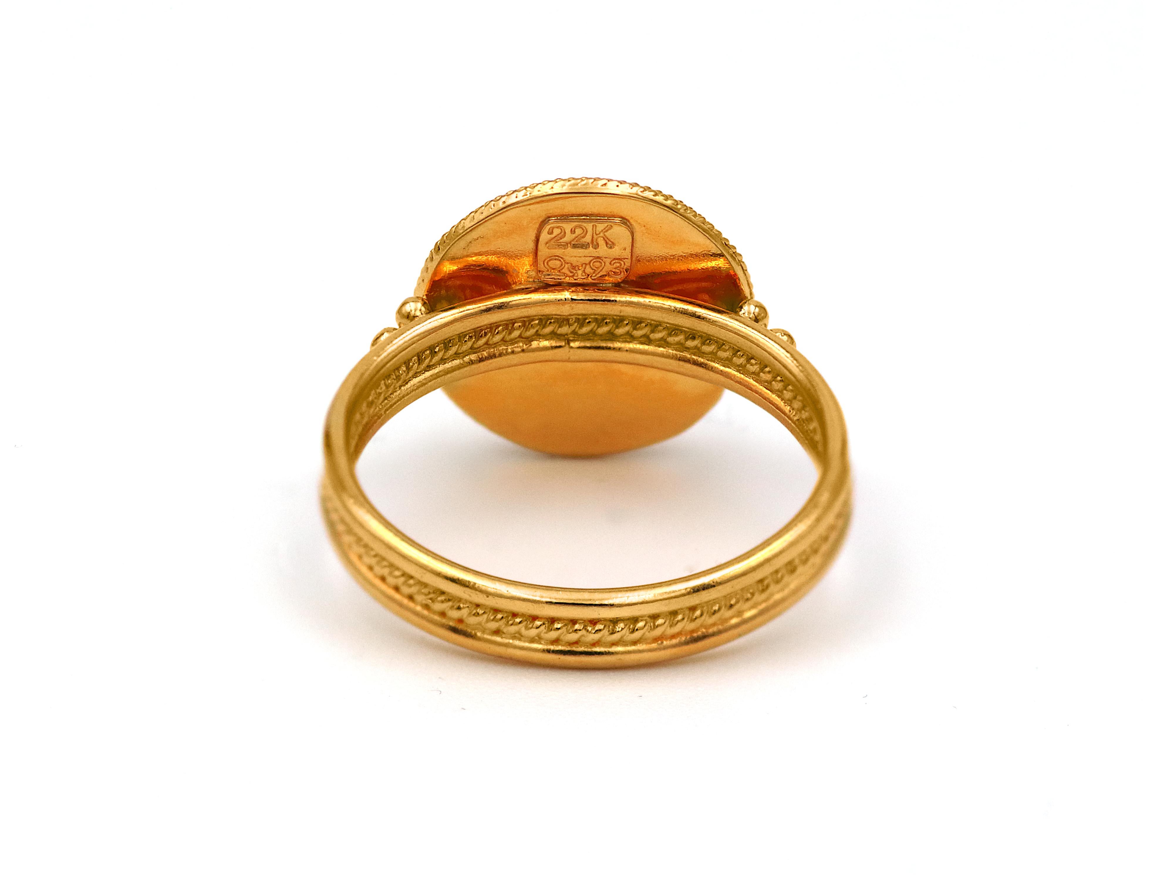 Neoclassical Dimos 22K Gold Filigree Sfalaki Ring For Sale