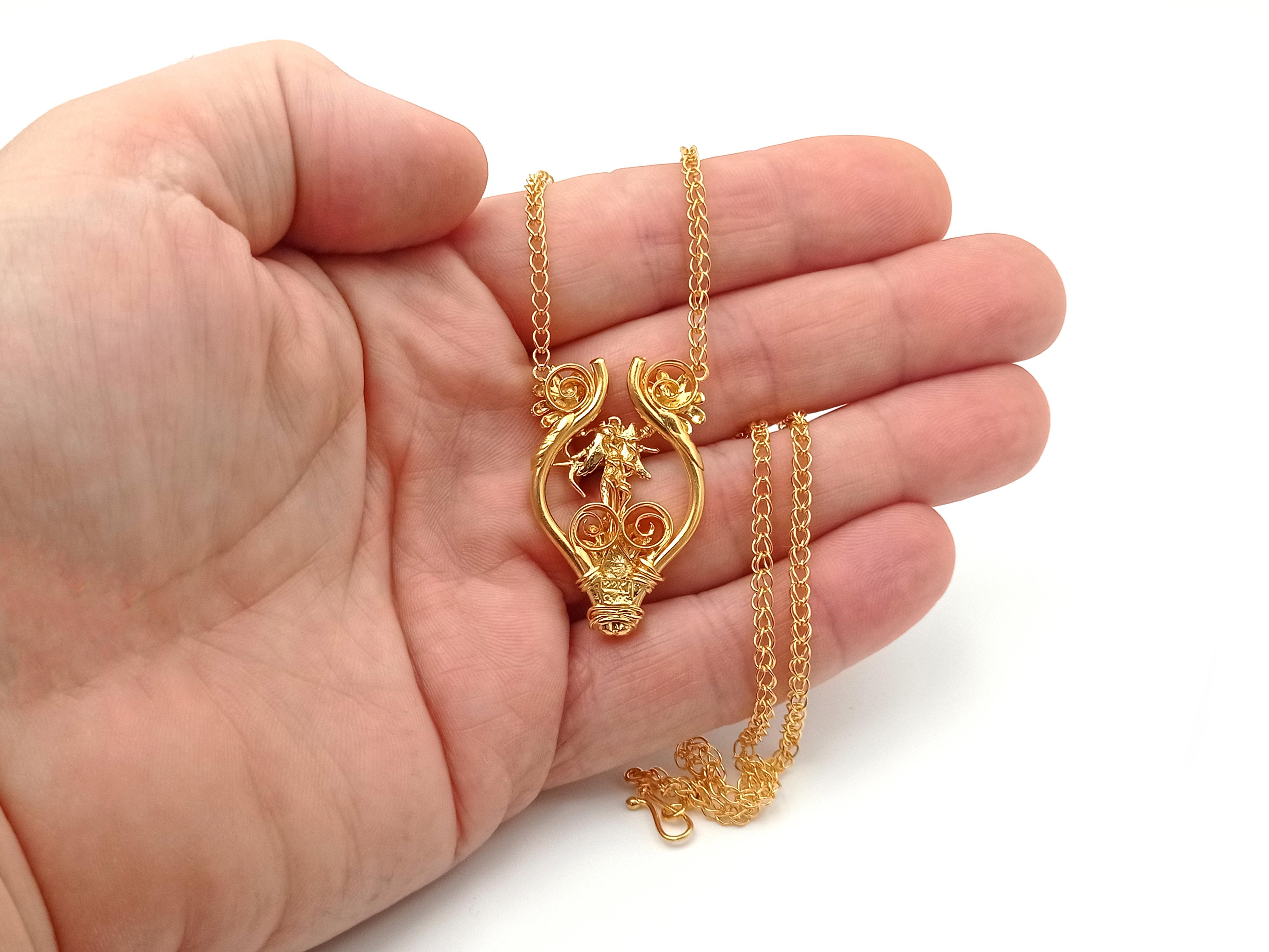 Greek Revival Dimos 22k Gold God of Love 'Eros' Necklace For Sale