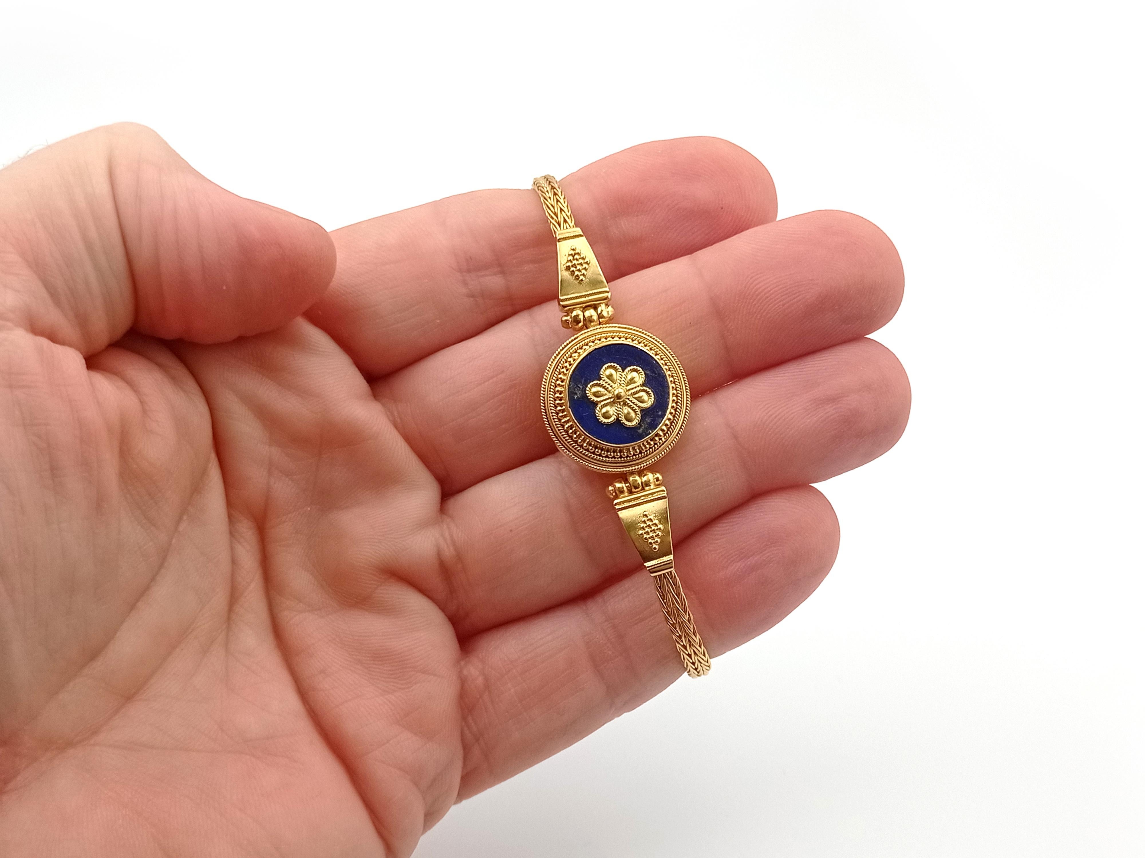Neoclassical Dimos 22k Gold Lapis Lazuli Neoclassic Bracelet For Sale