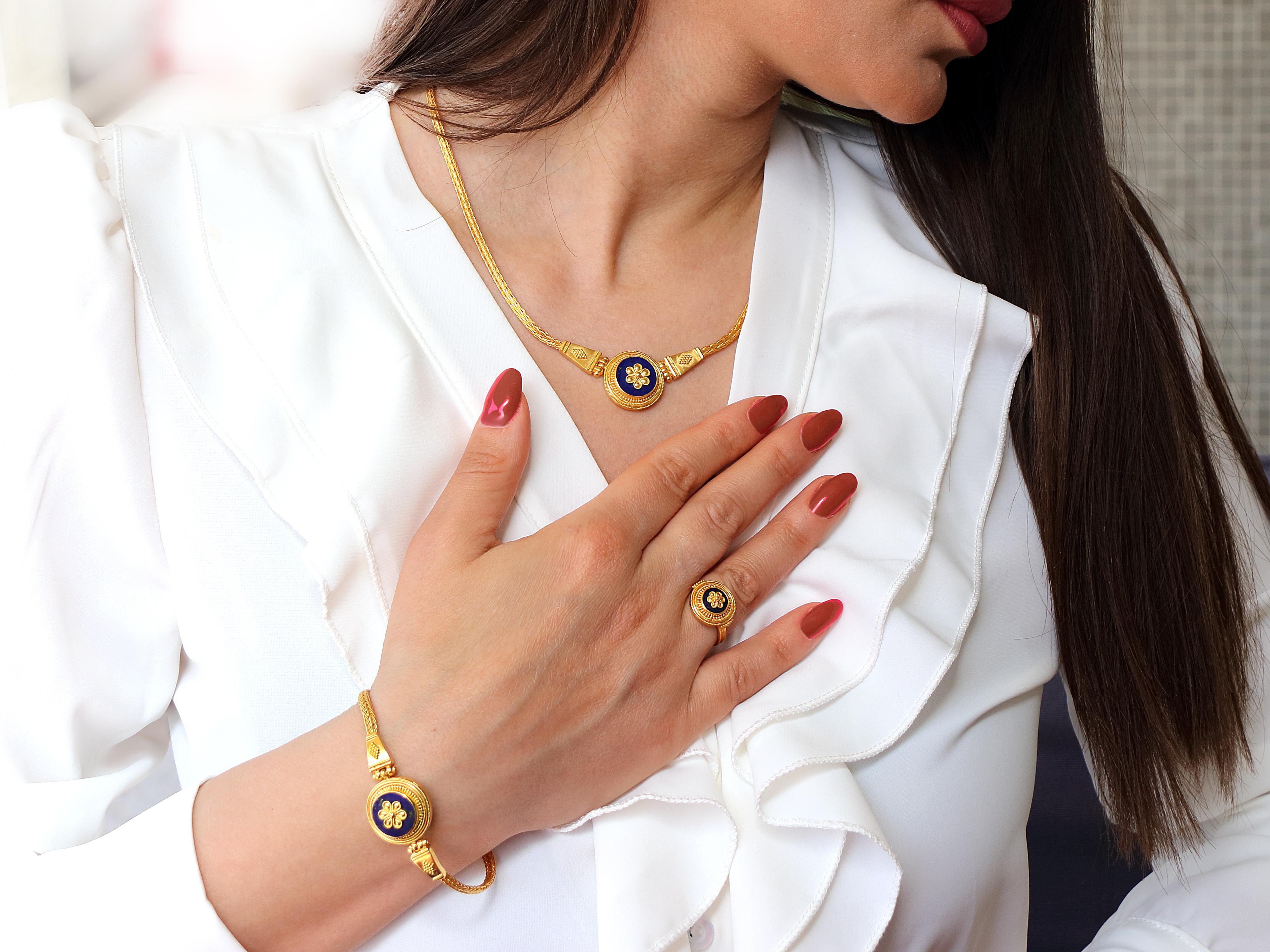 Women's Dimos 22k Gold Lapis Lazuli Neoclassic Bracelet For Sale