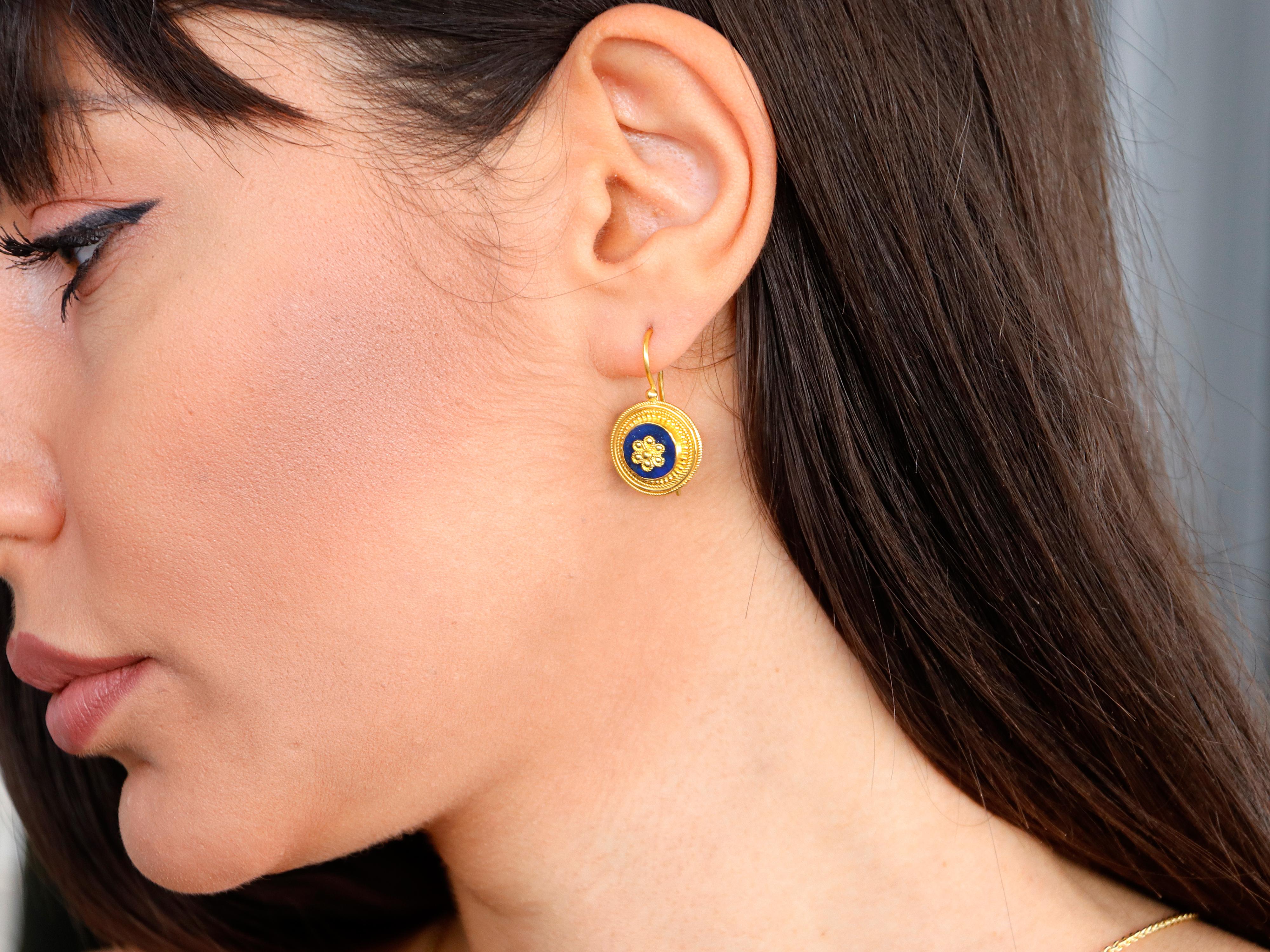 Dimos 22k Gold Lapis Lazuli Neoclassic Earrings In New Condition For Sale In Athens, GR