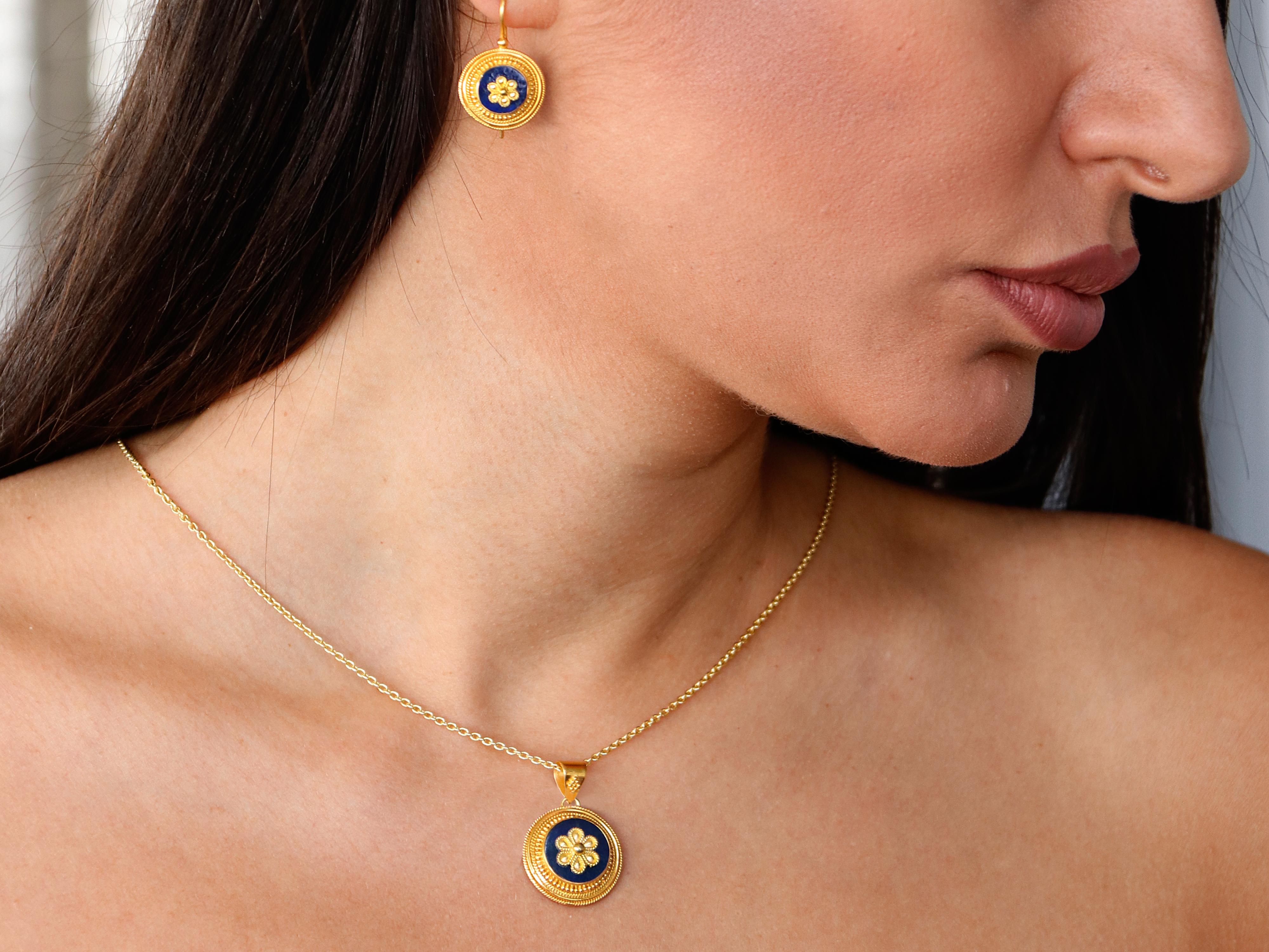 Women's Dimos 22k Gold Lapis Lazuli Neoclassic Earrings For Sale