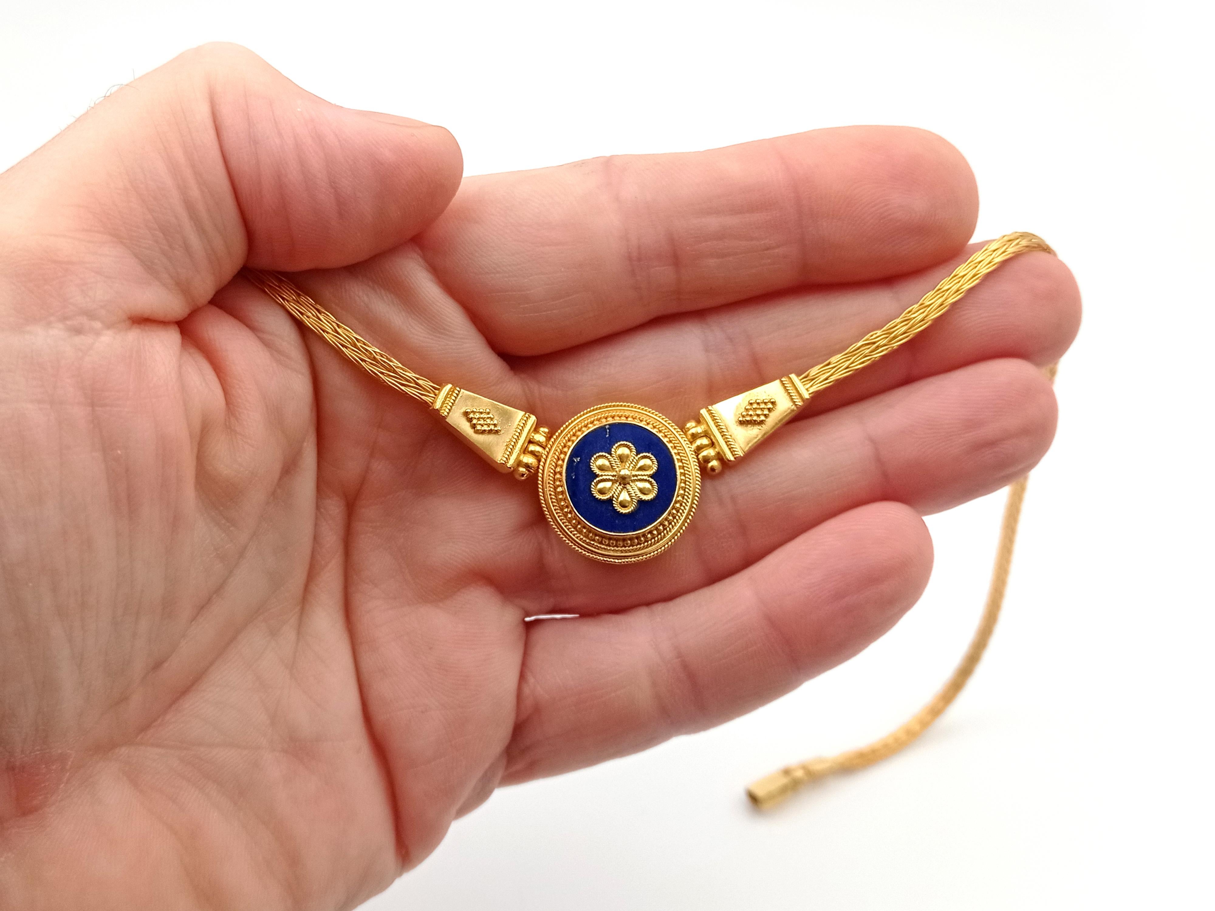 Neoclassical Dimos 22k Gold Lapis Lazuli Neoclassic Necklace For Sale
