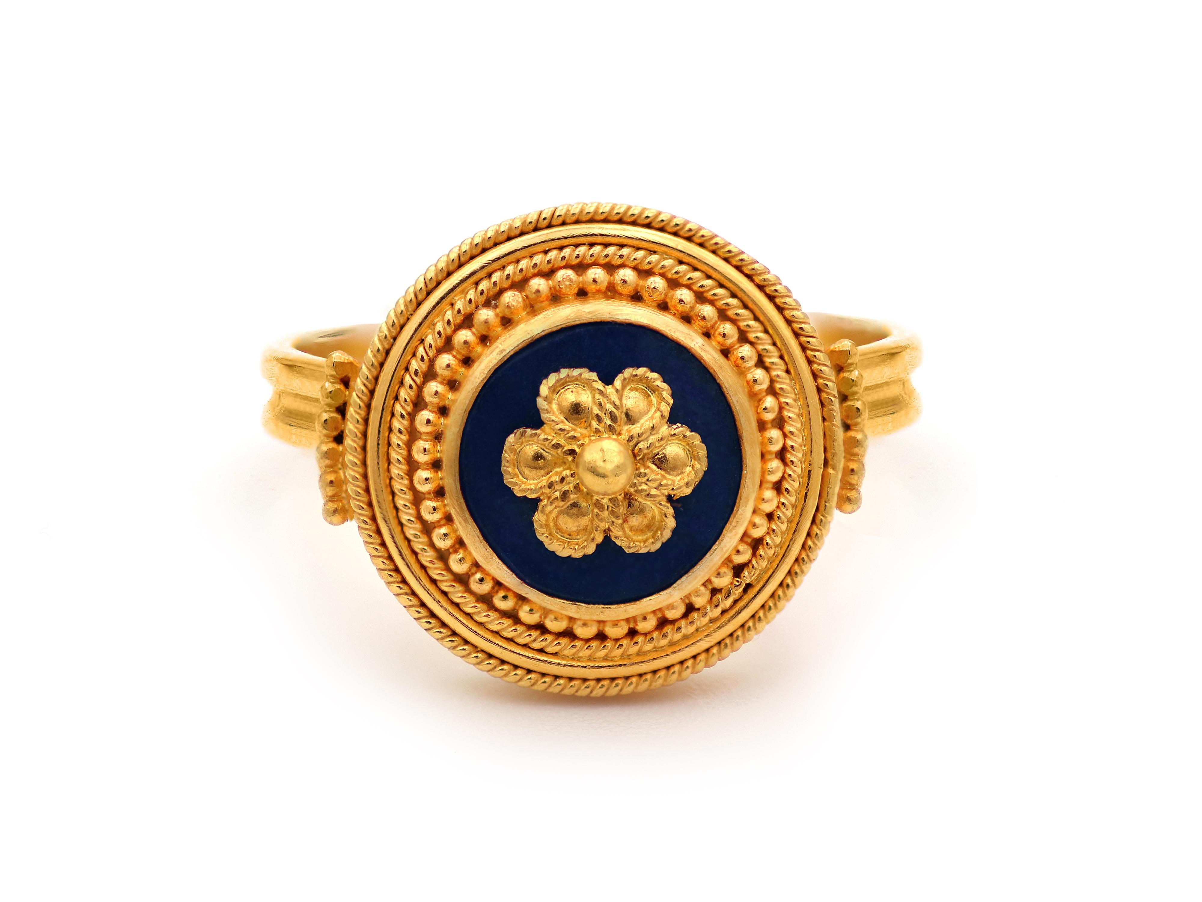 Neoklassizistischer Dimos 22k Gold Lapislazuli-Ring (Neoklassisch) im Angebot