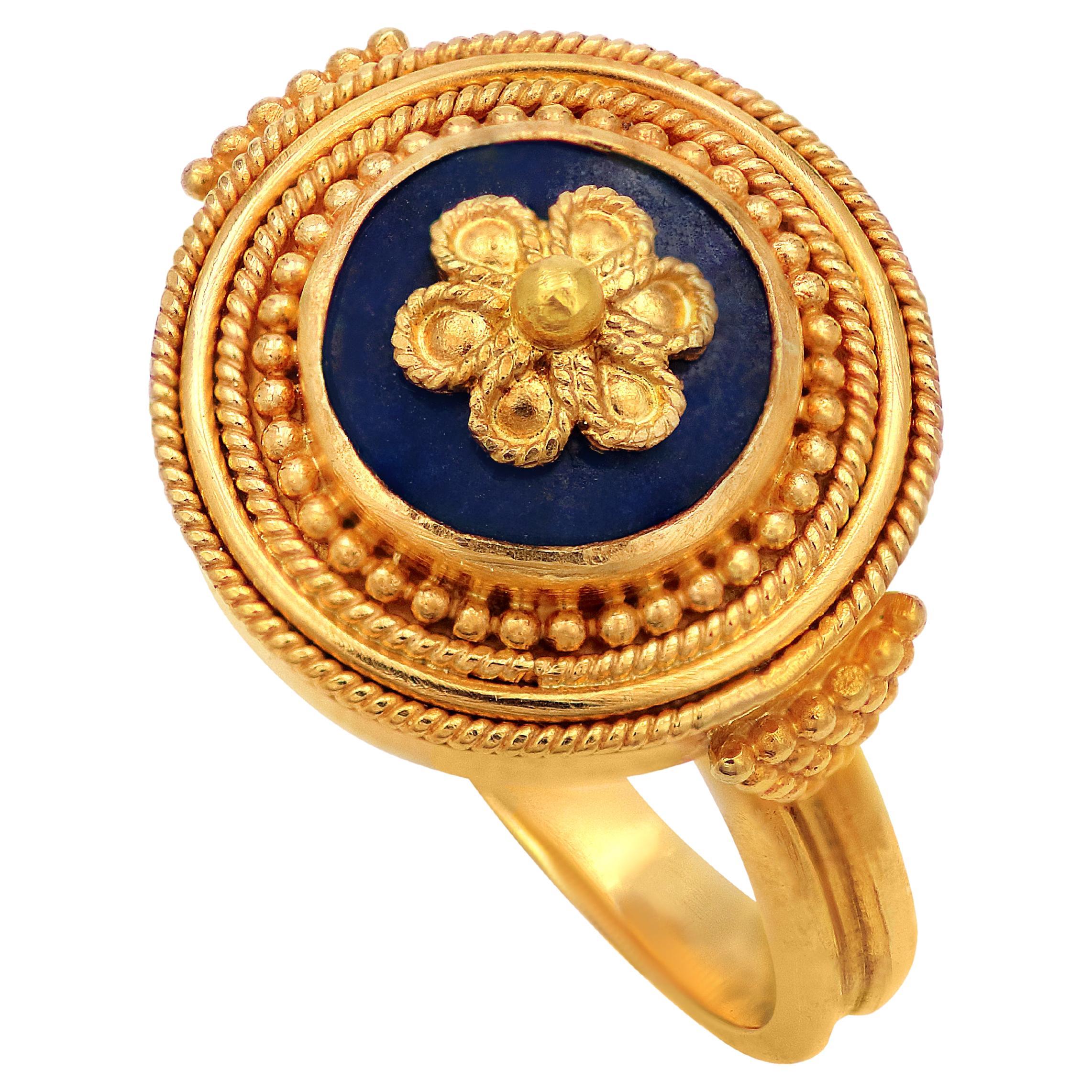 Neoklassizistischer Dimos 22k Gold Lapislazuli-Ring im Angebot