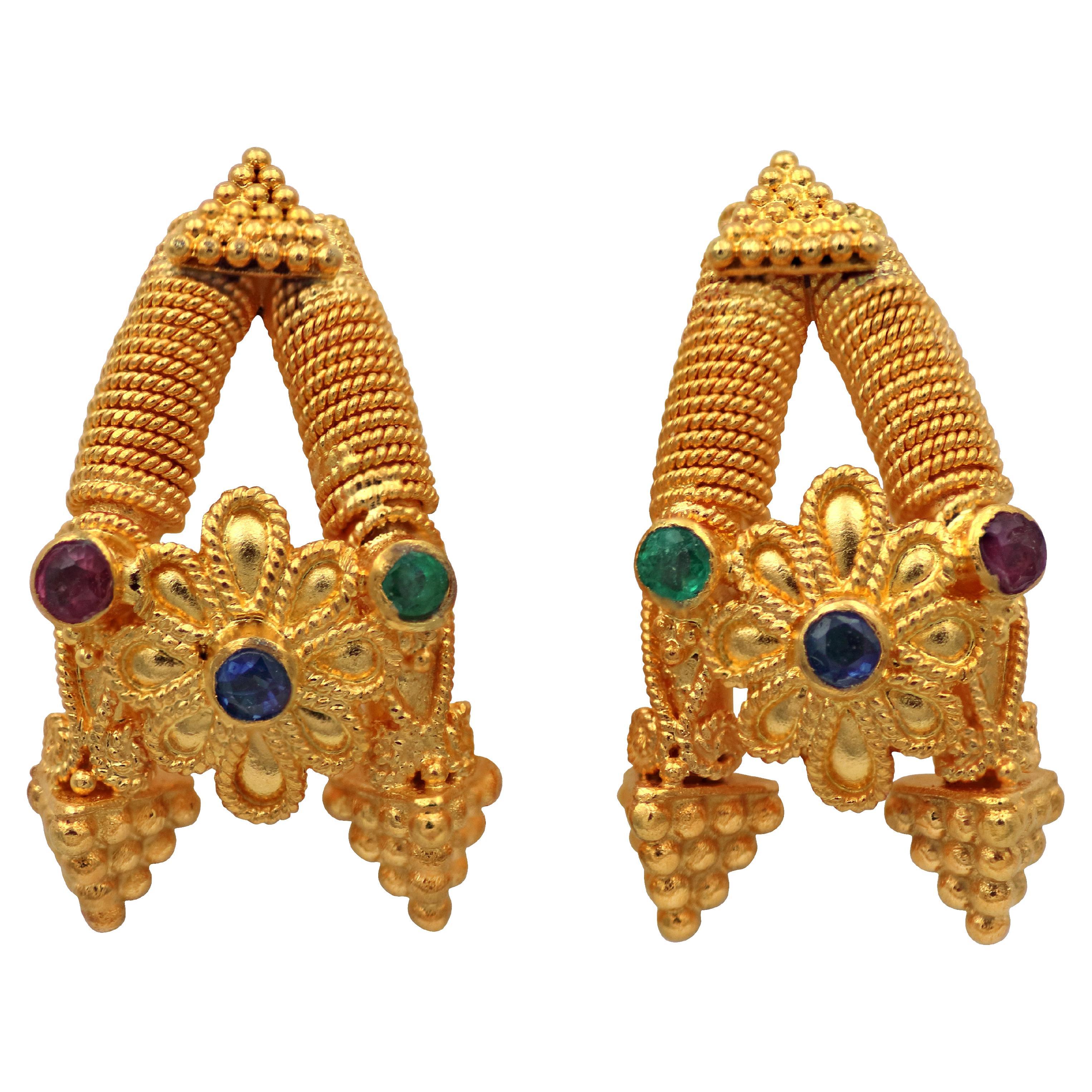 Dimos 22k Gold Museum Copy Cocktail Pyramids Earrings For Sale