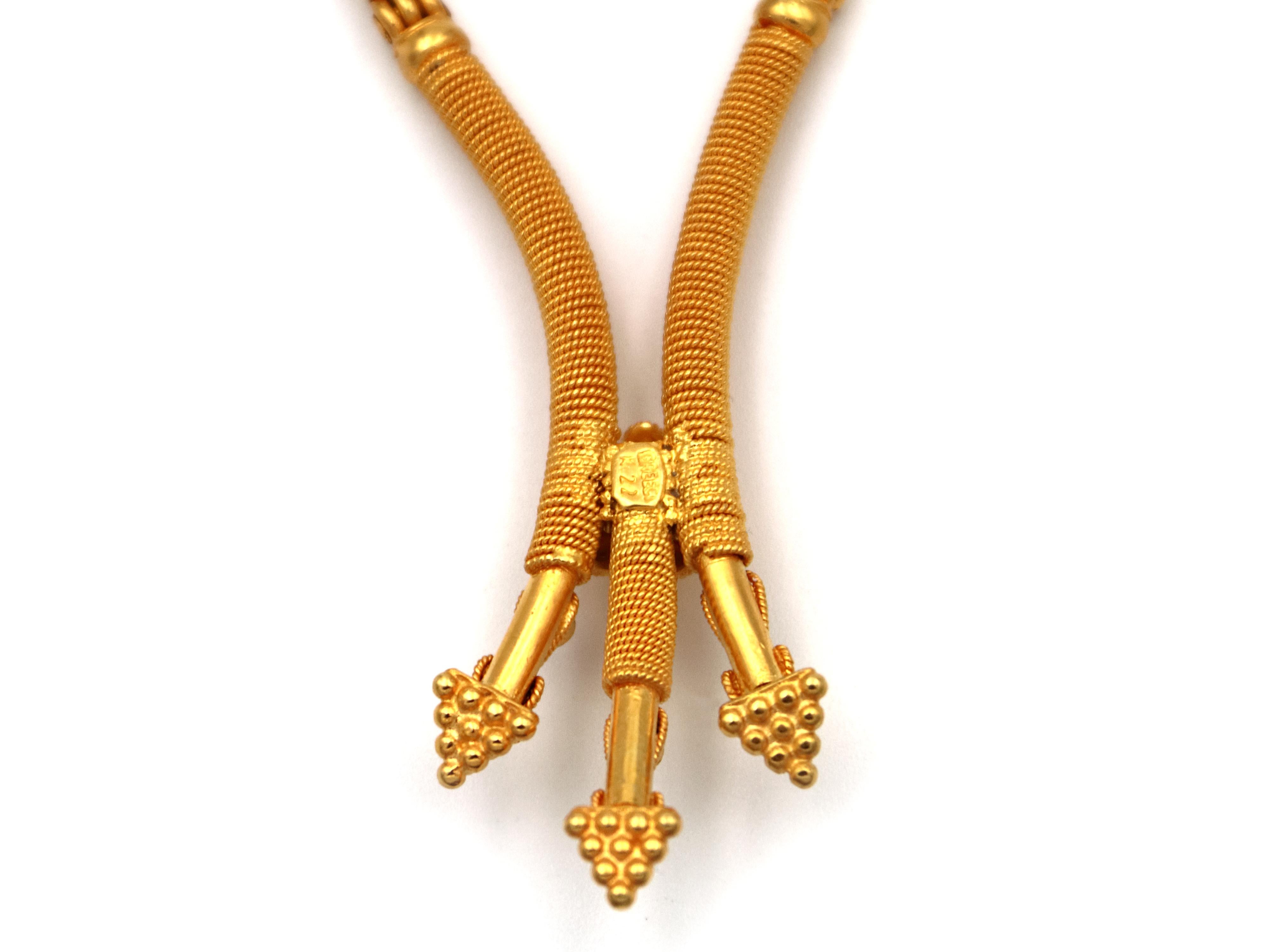 Round Cut Dimos 22k Gold Museum Copy Cocktail Pyramids Necklace For Sale