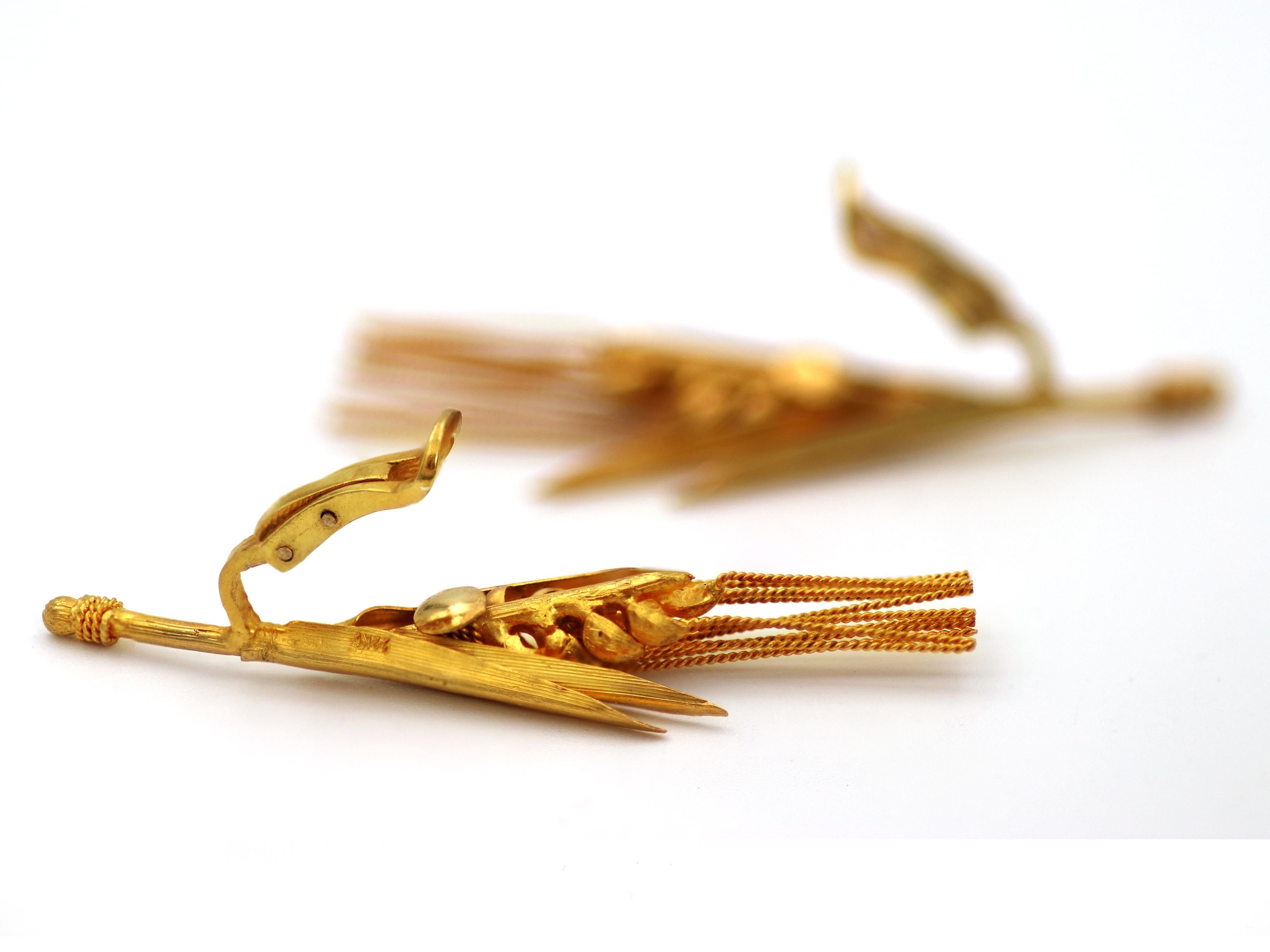 Greek Revival Dimos 22k Gold Museum Replica Wheat Earrings For Sale