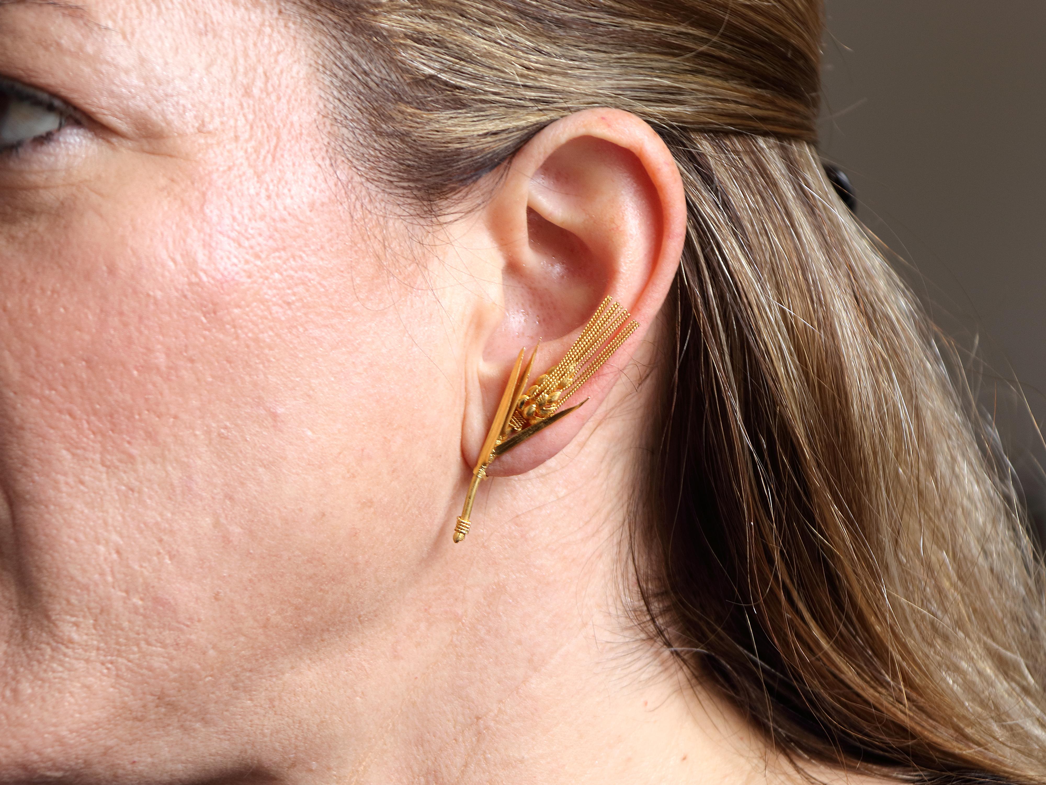 Dimos 22k Gold Museum Replica Wheat Earrings In New Condition For Sale In Athens, GR