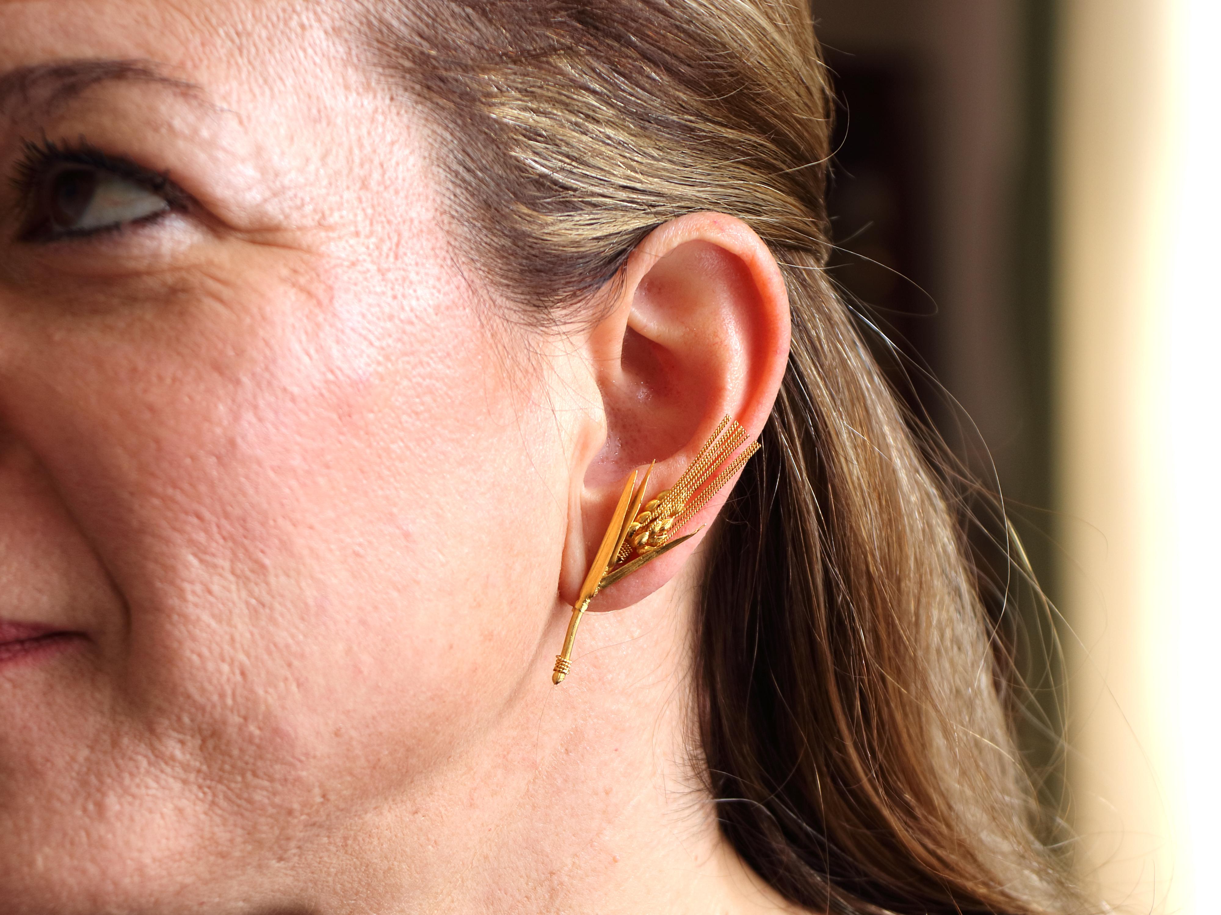 Women's Dimos 22k Gold Museum Replica Wheat Earrings For Sale
