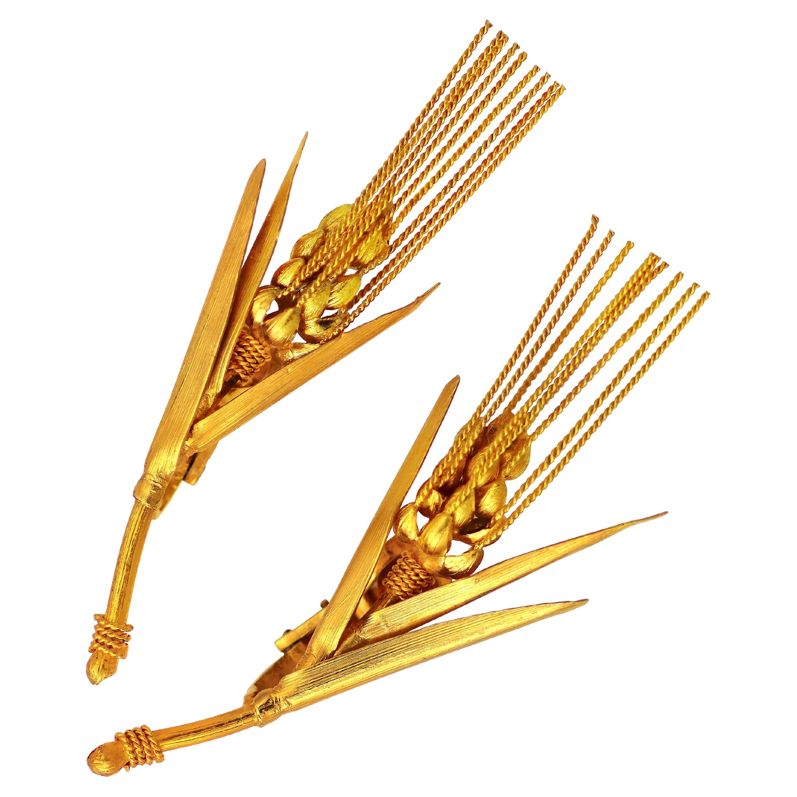 Dimos 22k Gold Museum Replica Wheat Earrings For Sale