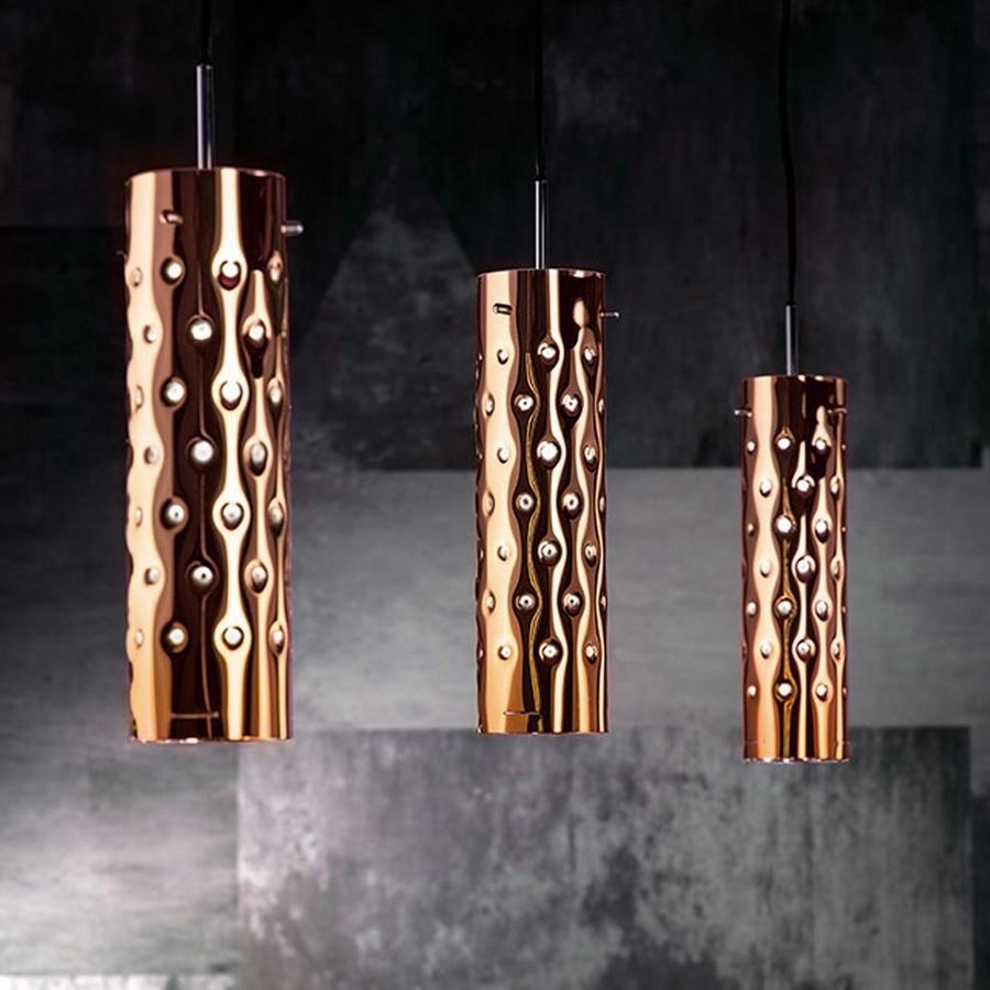 Modern In Stock in Los Angeles, Dimple Copper Suspension Lamp, Made in Italy