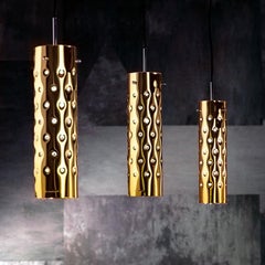 In Stock in Los Angeles, Dimple Gold Suspension Lamp, Made in Italy