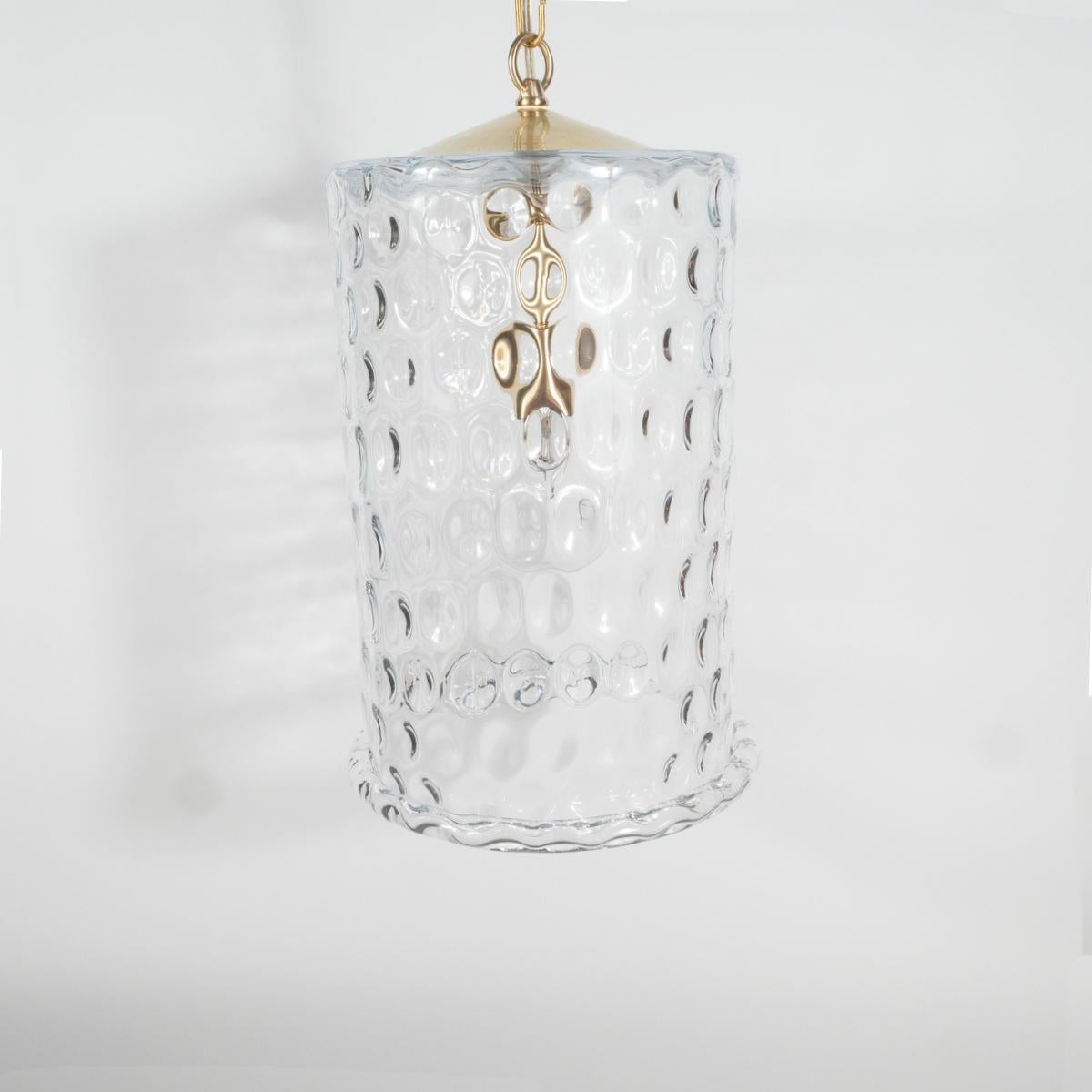 American Dimpled Cylindrical Glass Pendant Fixture For Sale