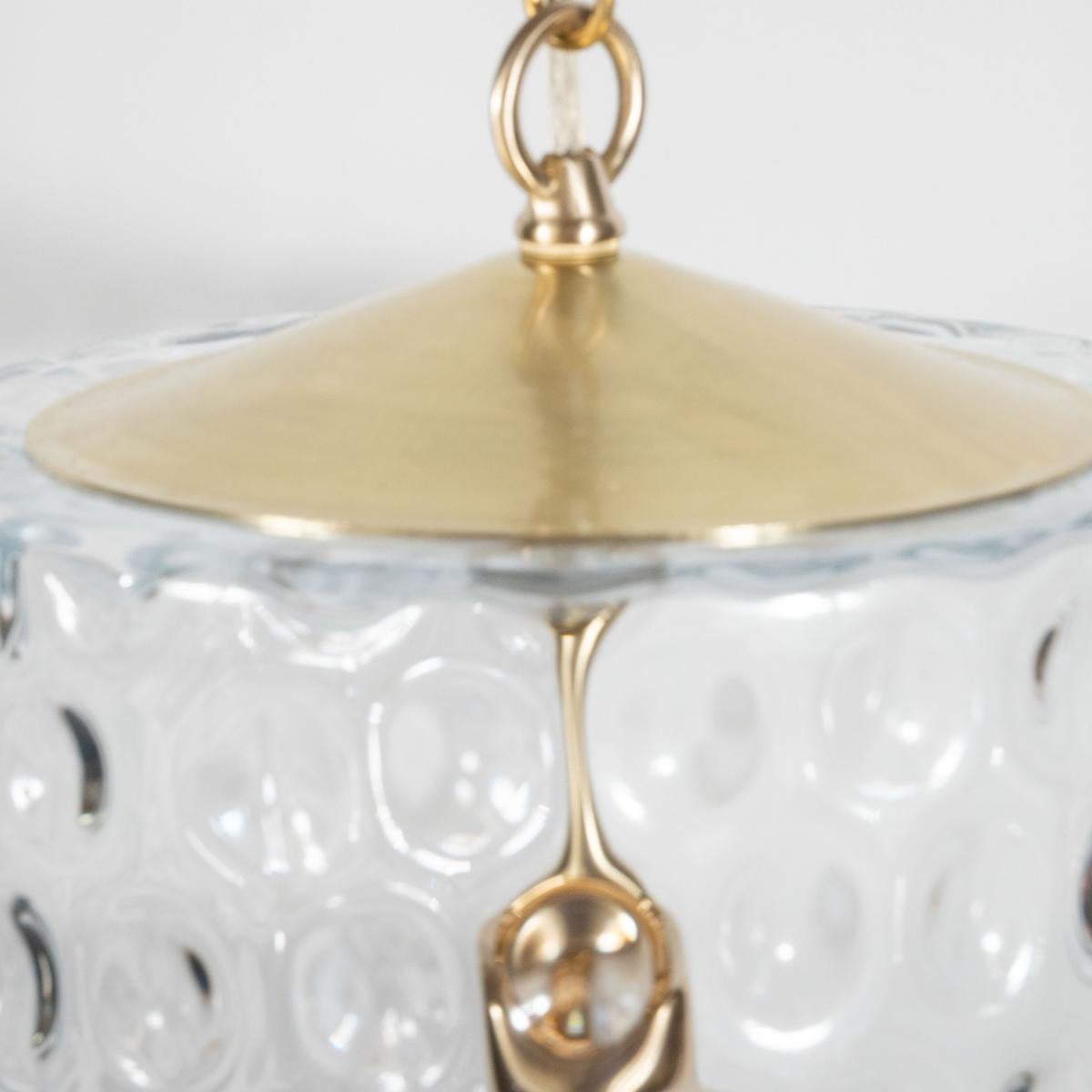 Dimpled Cylindrical Glass Pendant Fixture In New Condition For Sale In Tarrytown, NY